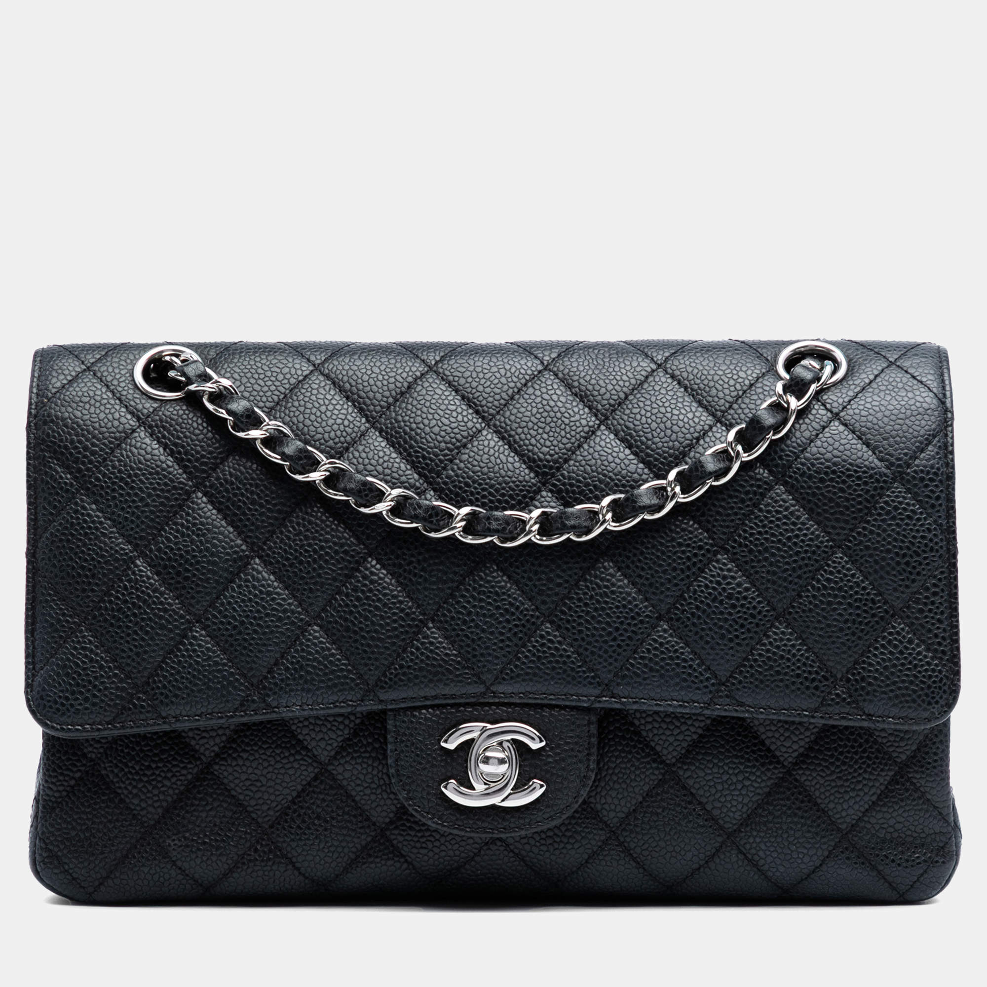 Pre Owned Chanel Black Medium Classic Caviar Double Flap