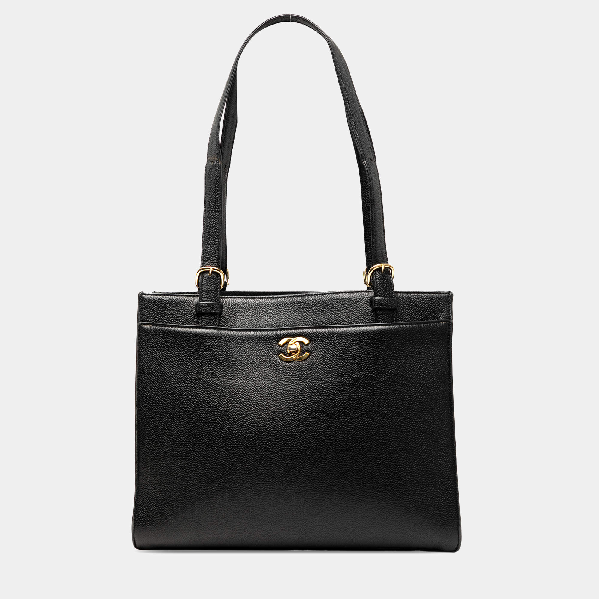 Pre Owned Chanel Black CC Caviar Turn Lock Tote