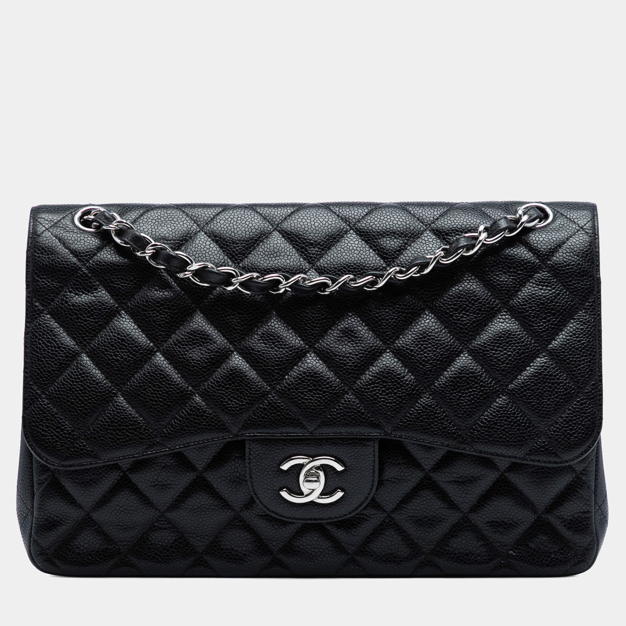Pre Owned Chanel Black Jumbo Classic Caviar Double Flap