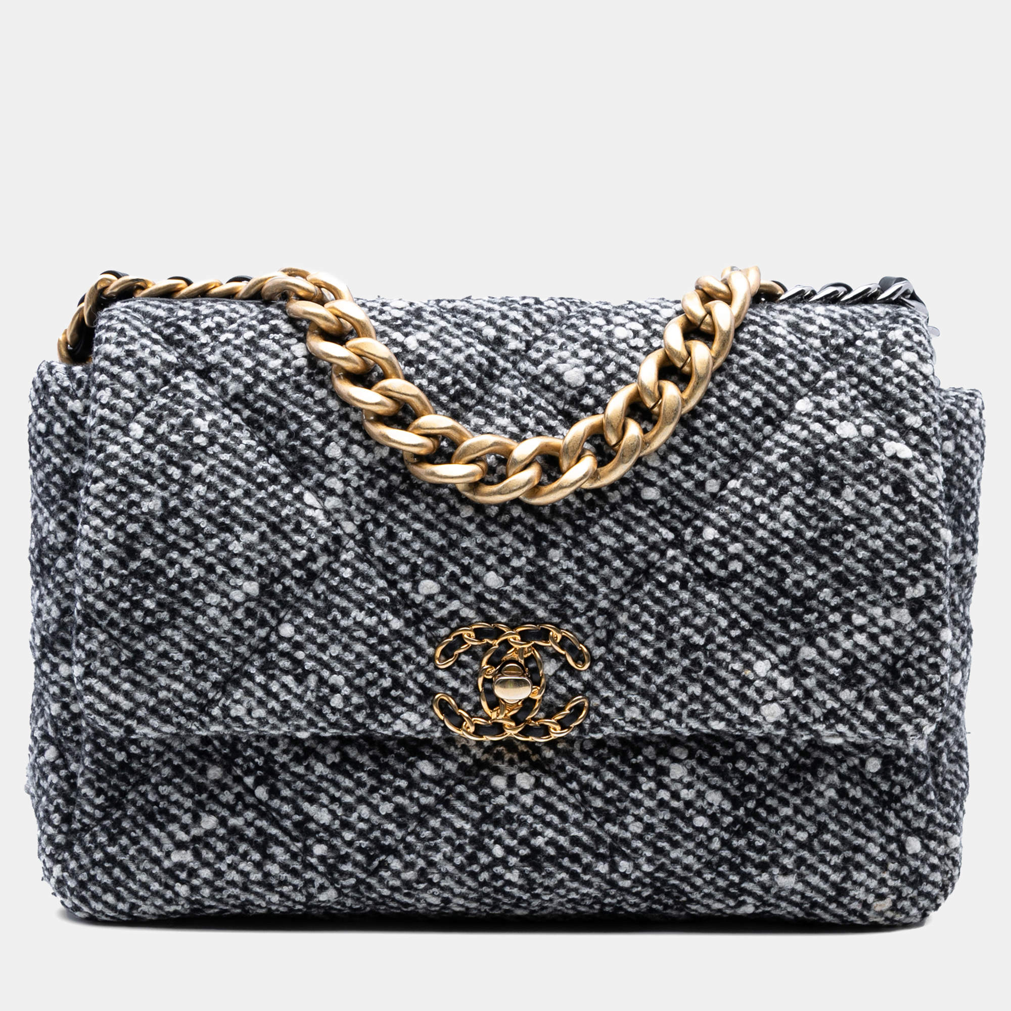 Pre Owned Chanel Grey Large Tweed 19 Flap