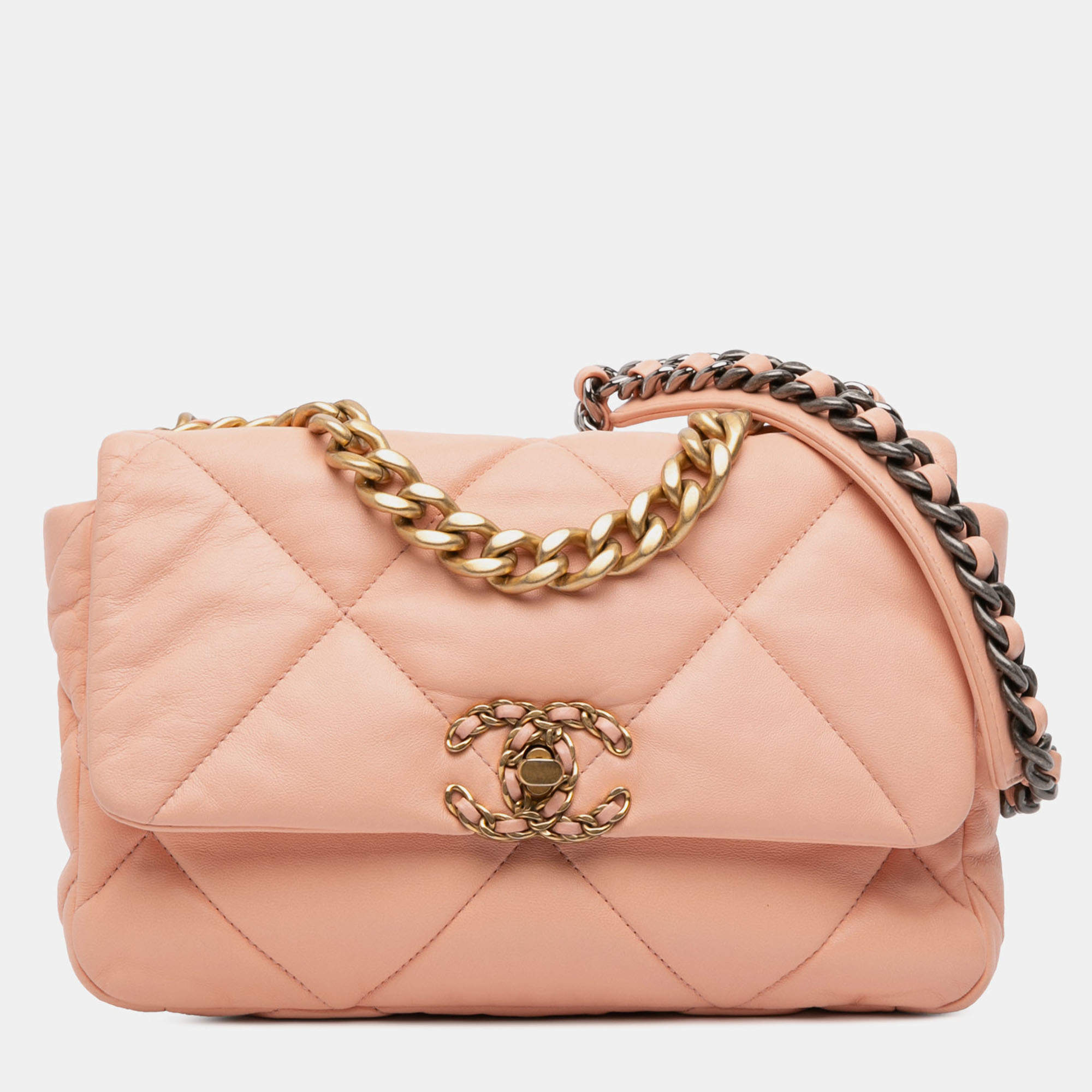 Pre Owned Chanel Pink Medium Lambskin 19 Flap