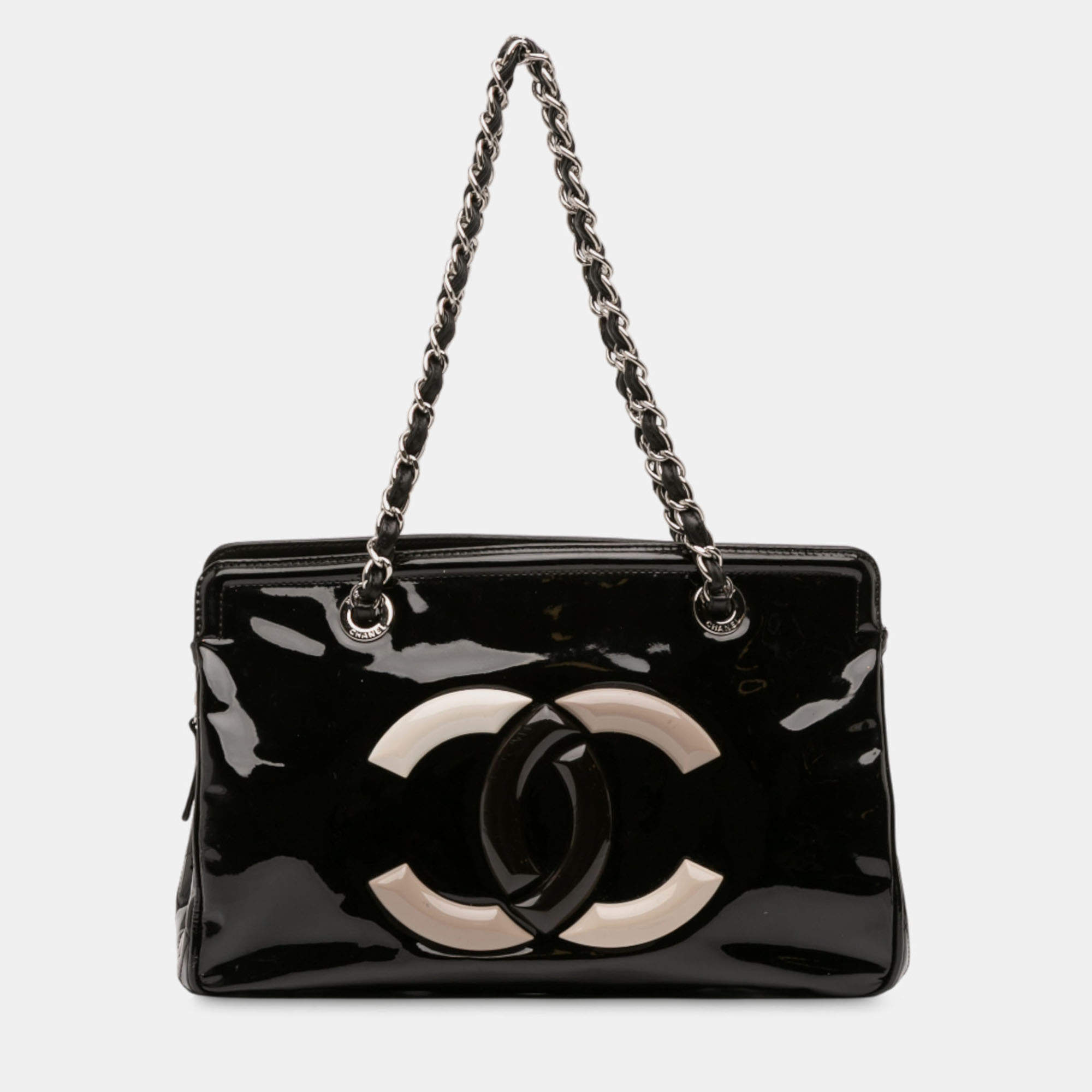 Pre Owned Chanel Black Small Patent Lipstick Tote