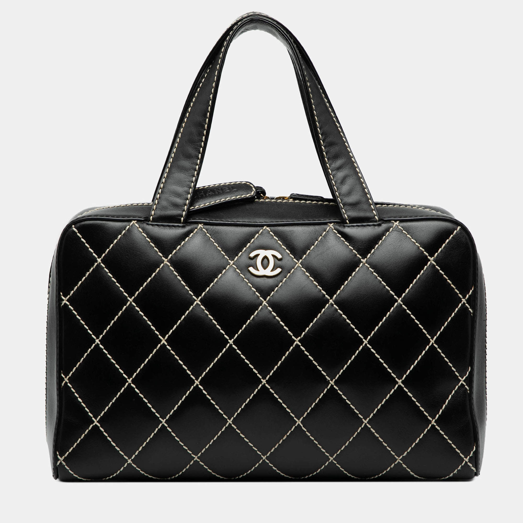 Pre Owned Chanel Black CC Lambskin Wild Stitch Handbag