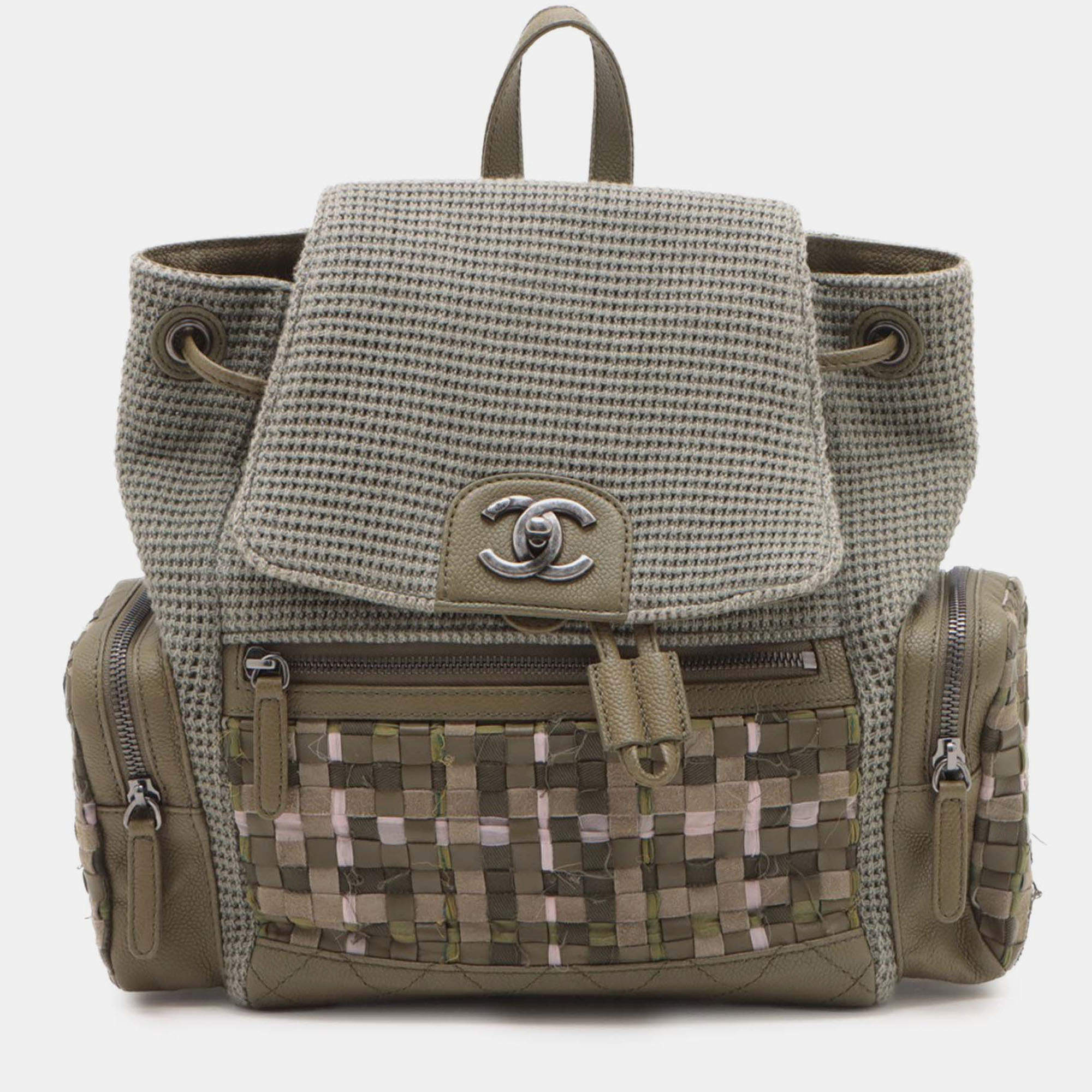 Pre Owned Chanel Brown Paris Cuba Tweed Canvas Pocket Backpack
