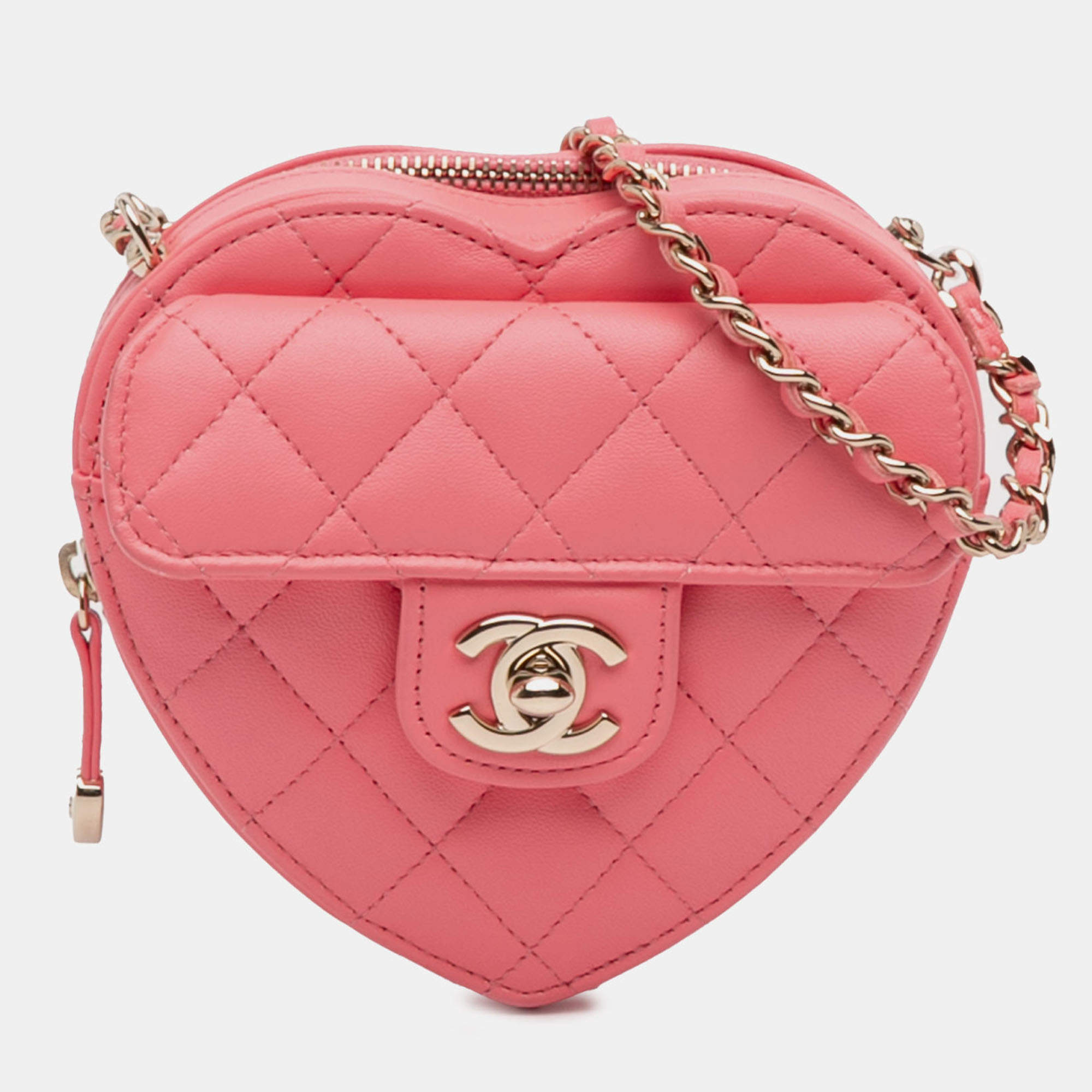 Pre Owned Chanel Pink Mini Lambskin CC in Love Heart Crossbody