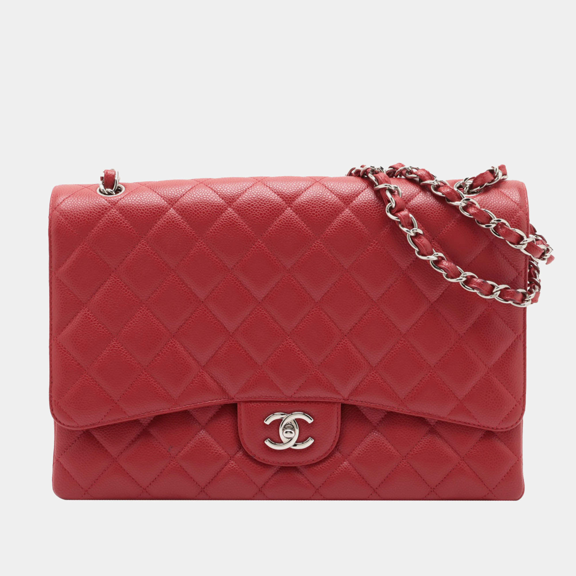 Pre Owned Chanel Red Maxi Classic Caviar Single Flap