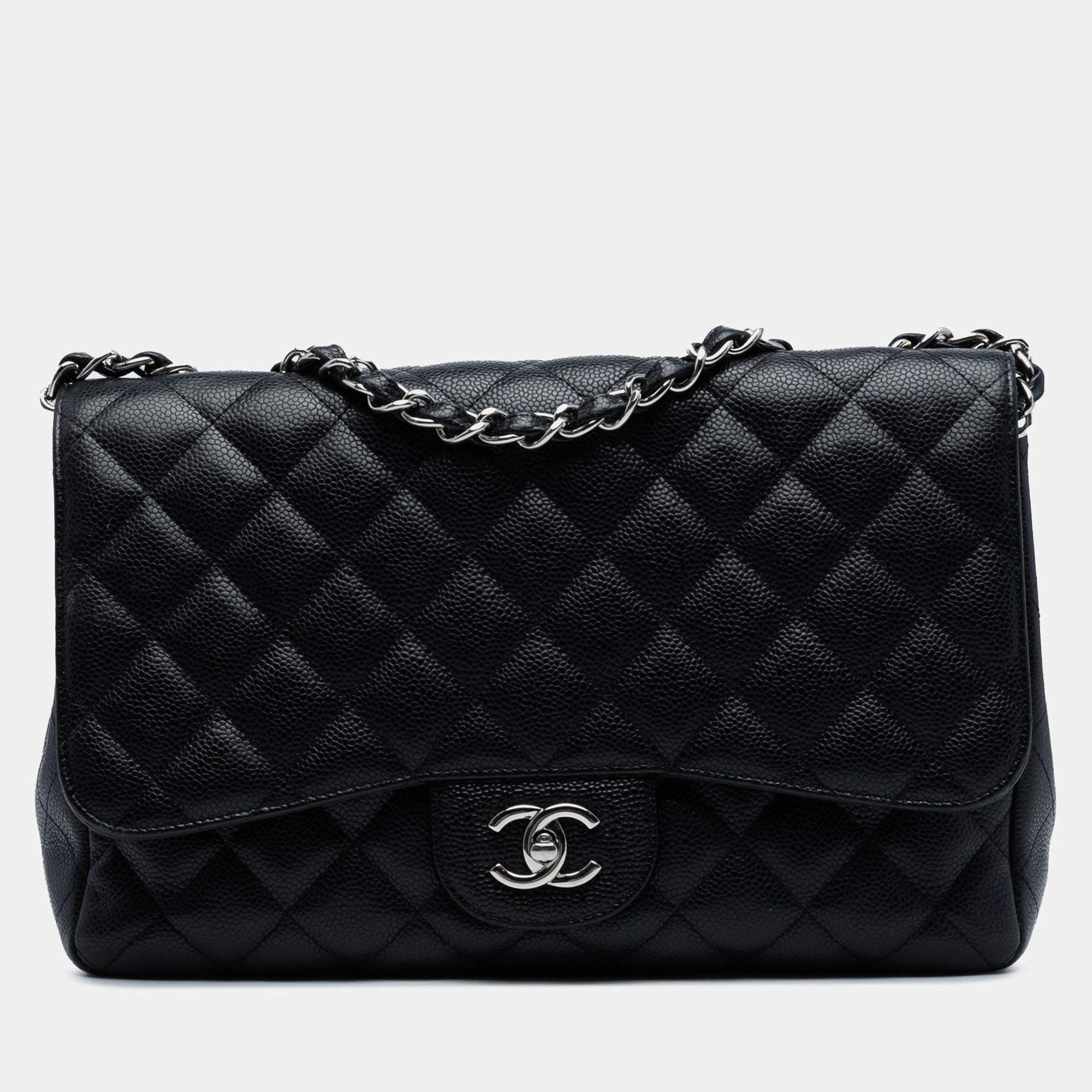 Pre Owned Chanel Black Jumbo Classic Caviar Single Flap