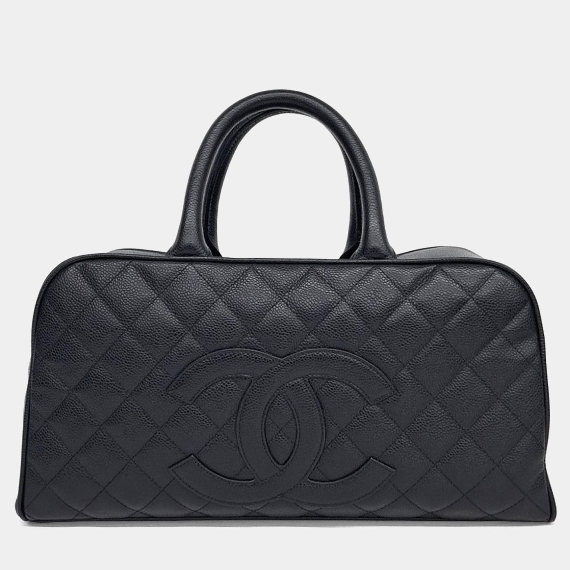 Pre Owned Chanel Black Leather Caviar Tote Bag