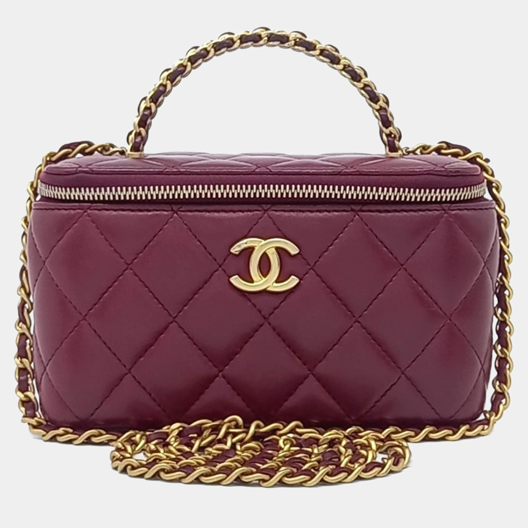 Pre Owned Chanel Burgundy Leather Top Handle Vanity Crossbody Bag