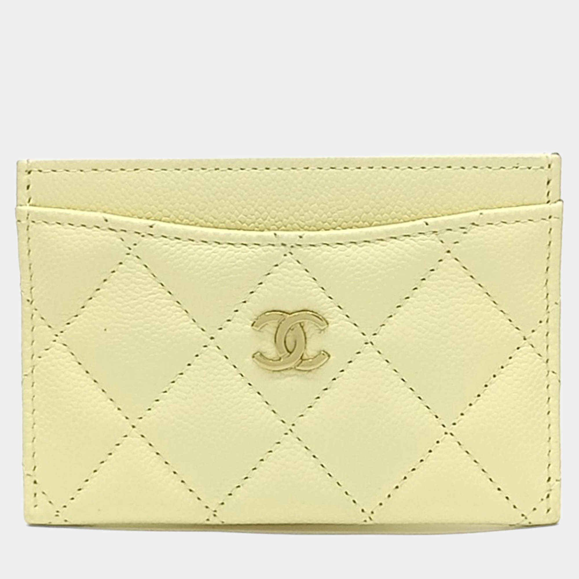 Pre Owned Chanel Yellow Leather Caviar Card Holder