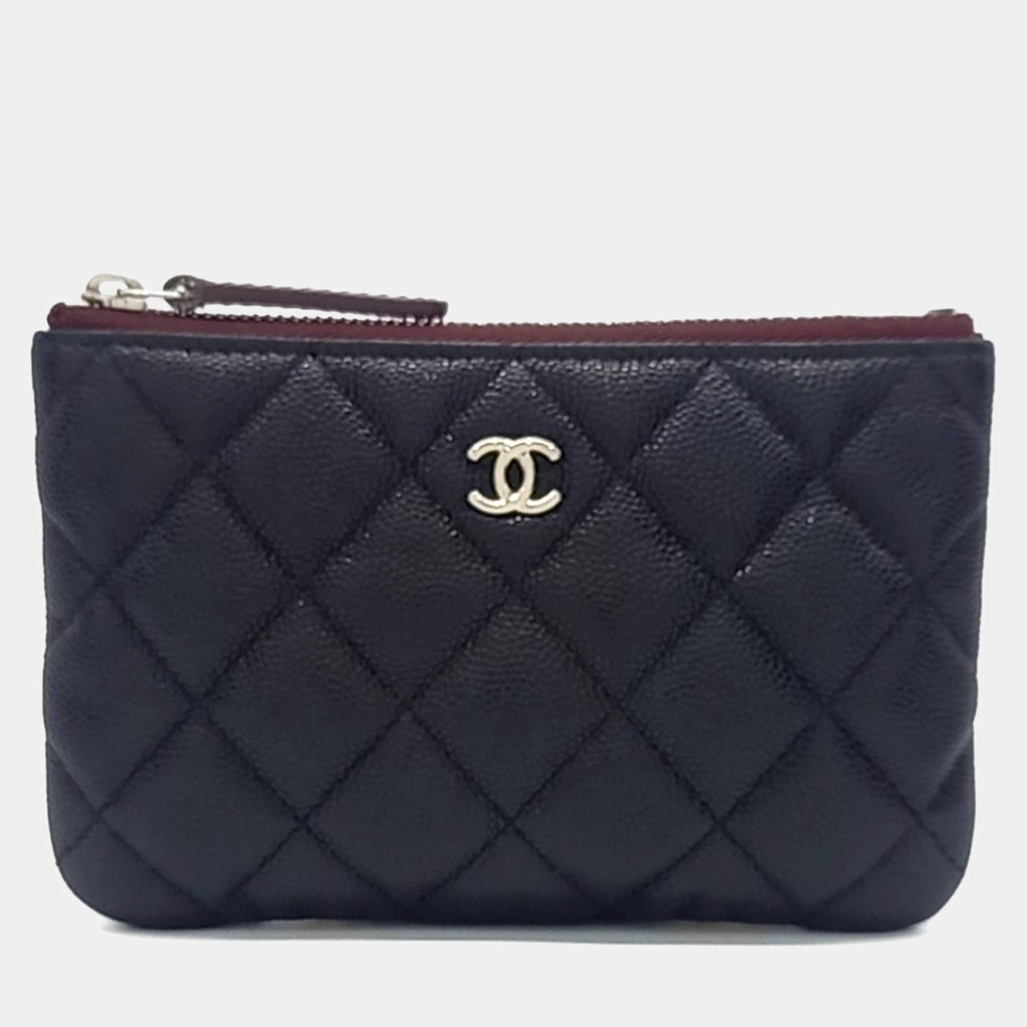 Pre Owned Chanel Black Leather Caviar Pouch