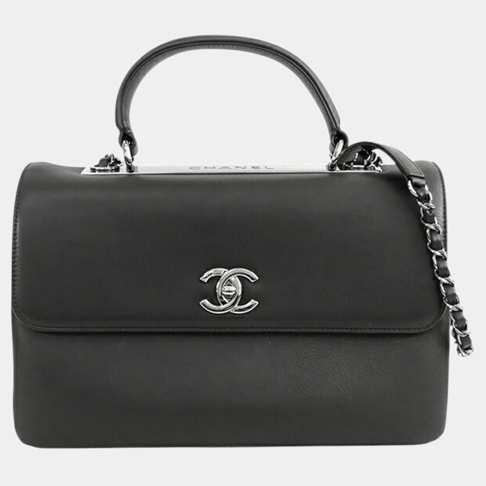 Pre Owned Chanel Black Medium Lambskin Trendy CC Top Handle Bag