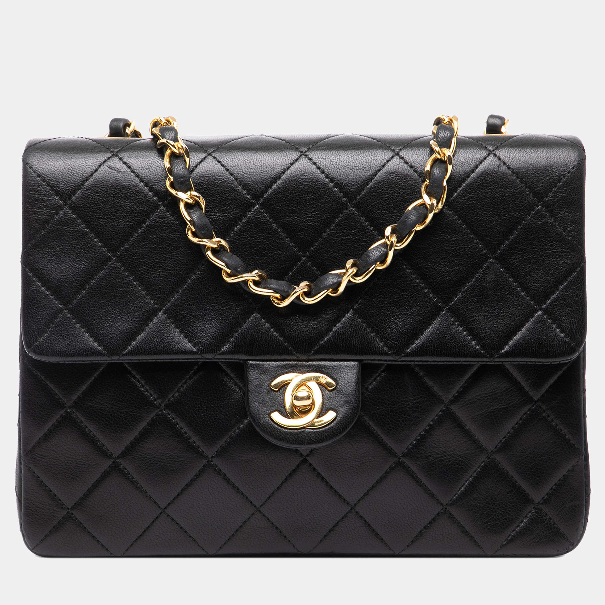 Pre Owned Chanel Black Square Quilted Lambskin Single Flap