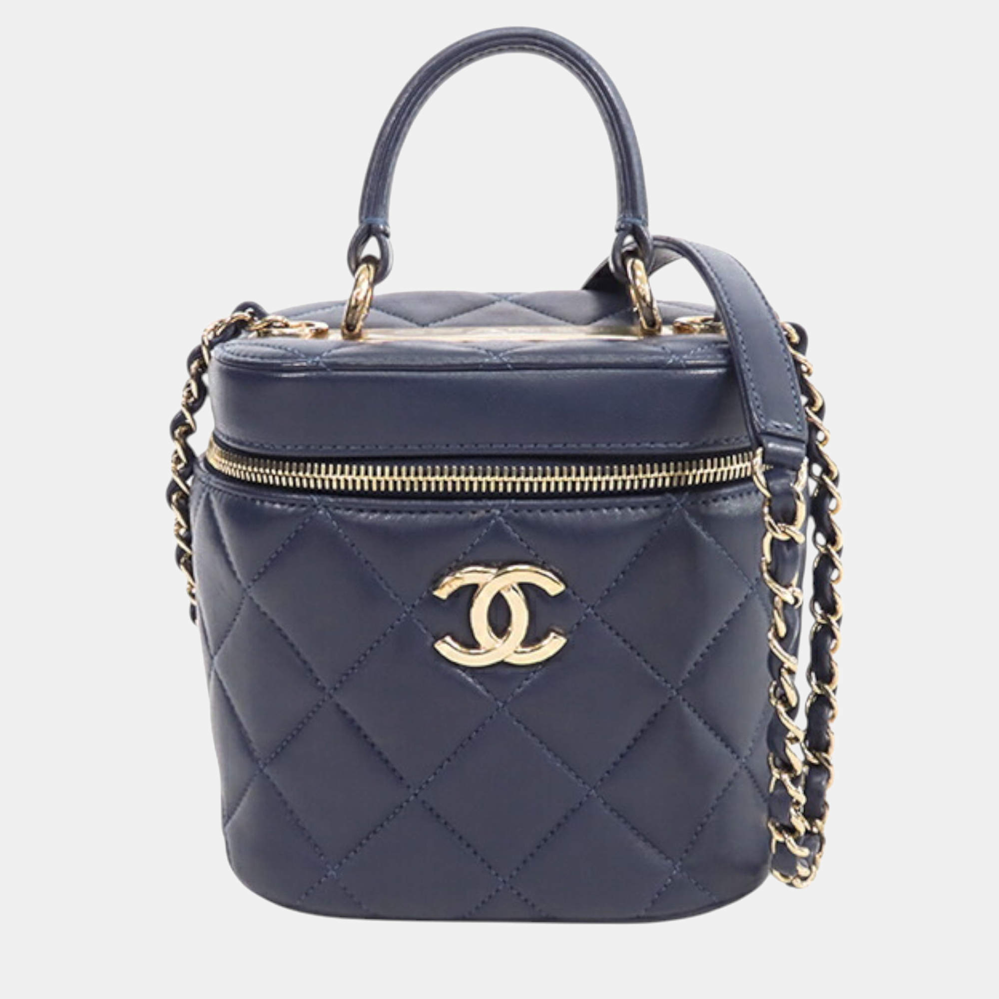 Pre Owned Chanel Navy Blue Quilted Lambskin Trendy CC Vanity Case