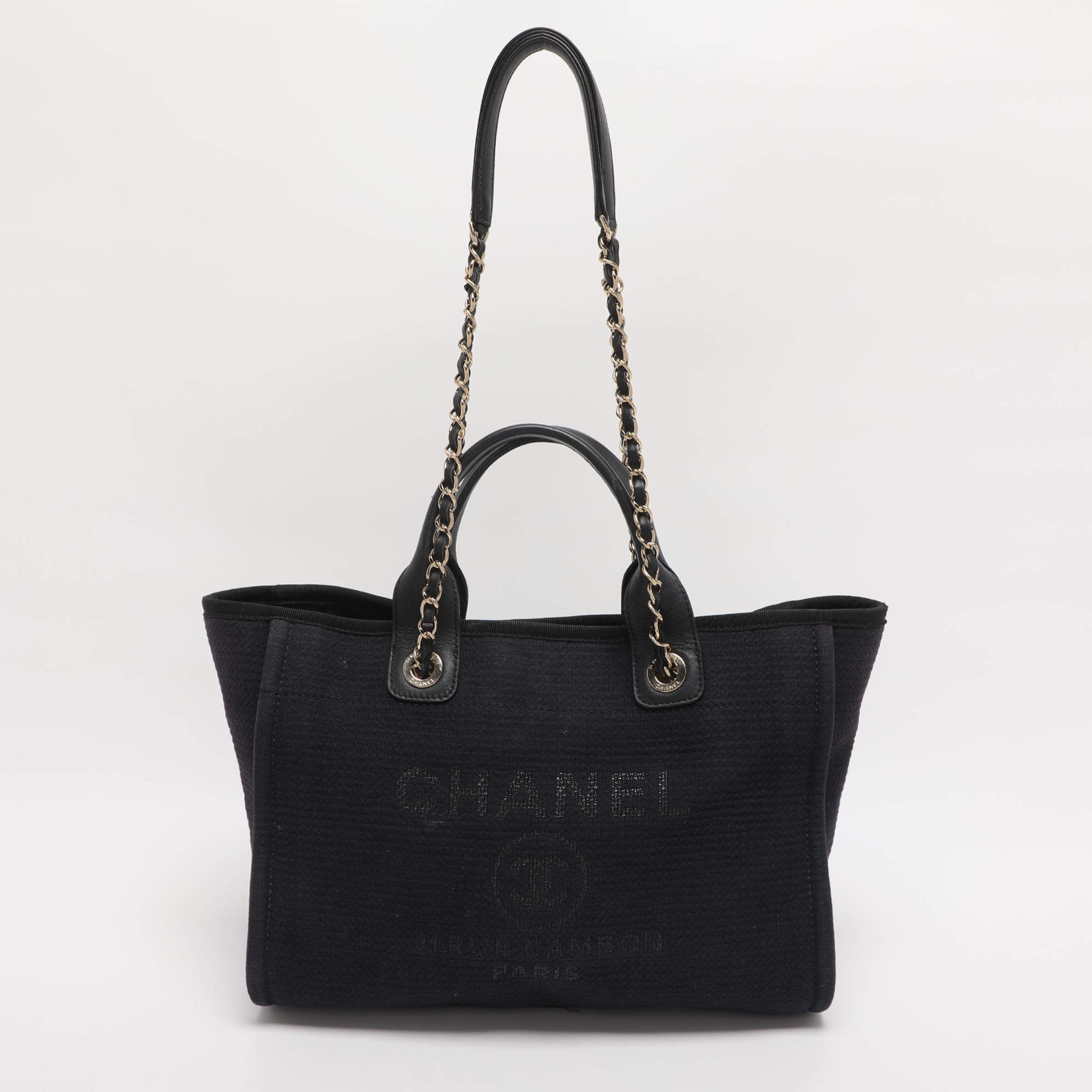 Pre Owned Chanel Indigo Canvas and Leather Small Deauville Shopper Tote