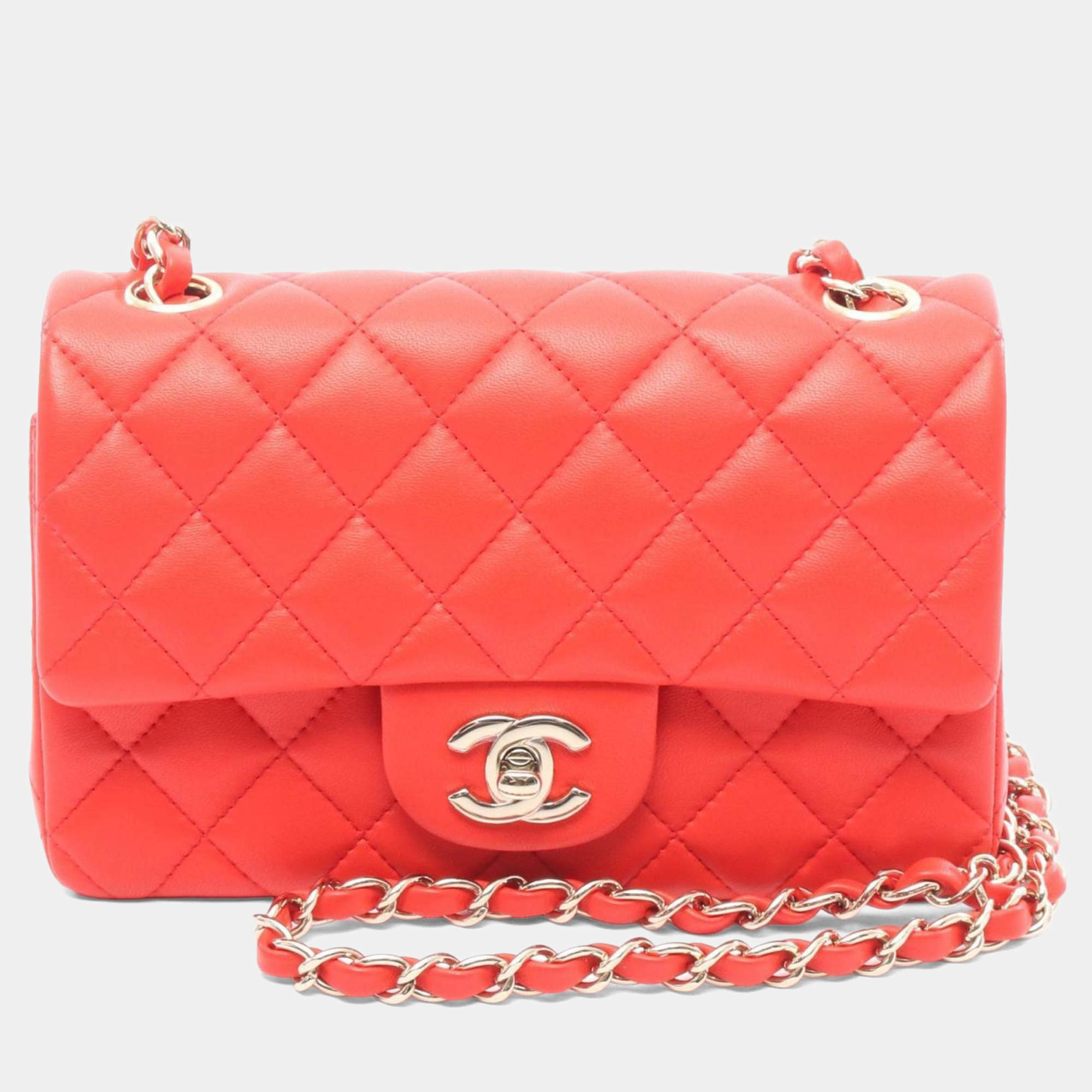 Pre Owned Chanel Mini Matelasse 20 Red Leather Shoulder Bag 