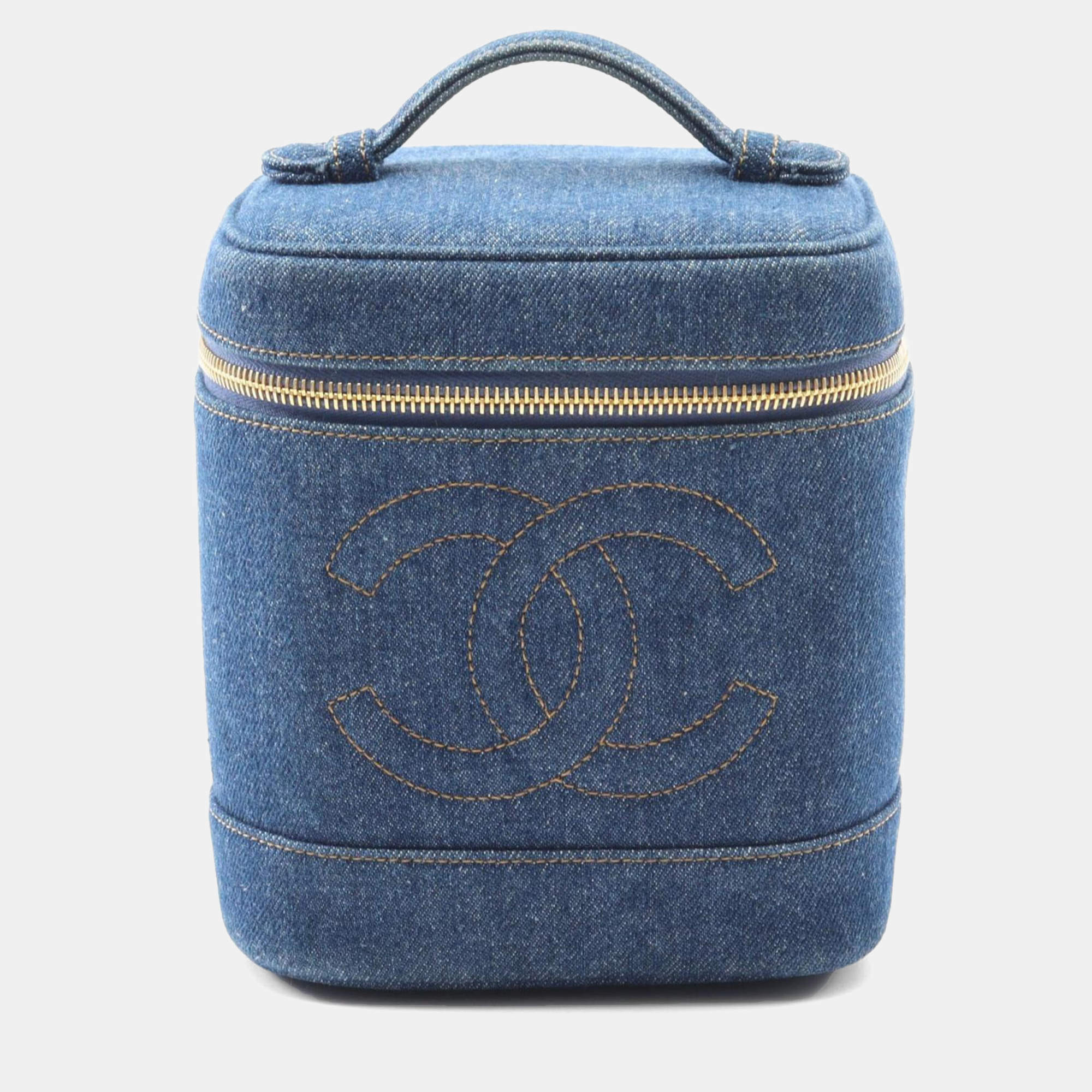 Pre Owned Chanel Coco Mark Handbag Denim Navy