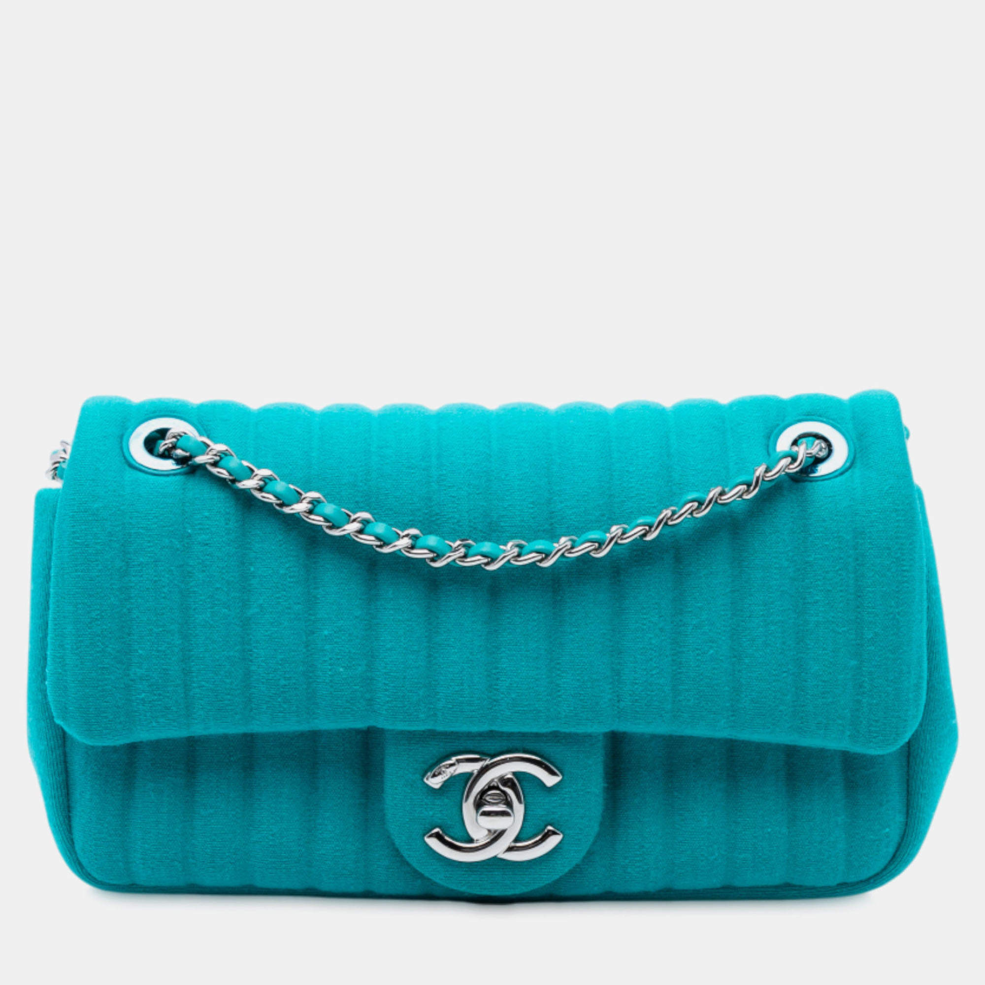 Pre Owned Chanel Mini Vertical Quilted Jersey Single Flap