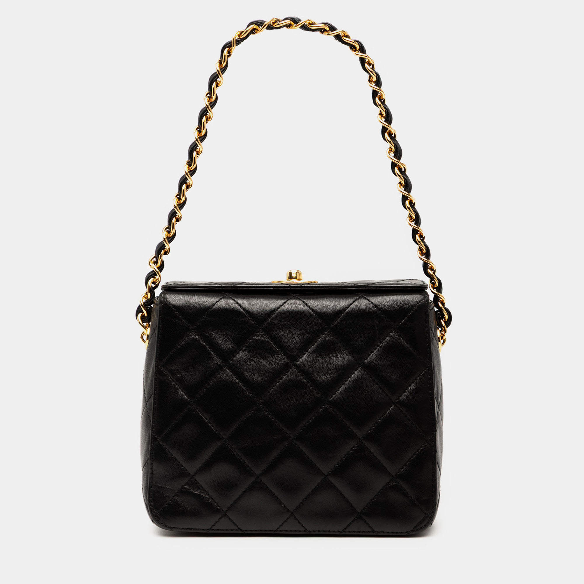 Pre Owned Chanel Black CC Quilted Lambskin Turnlock Handbag