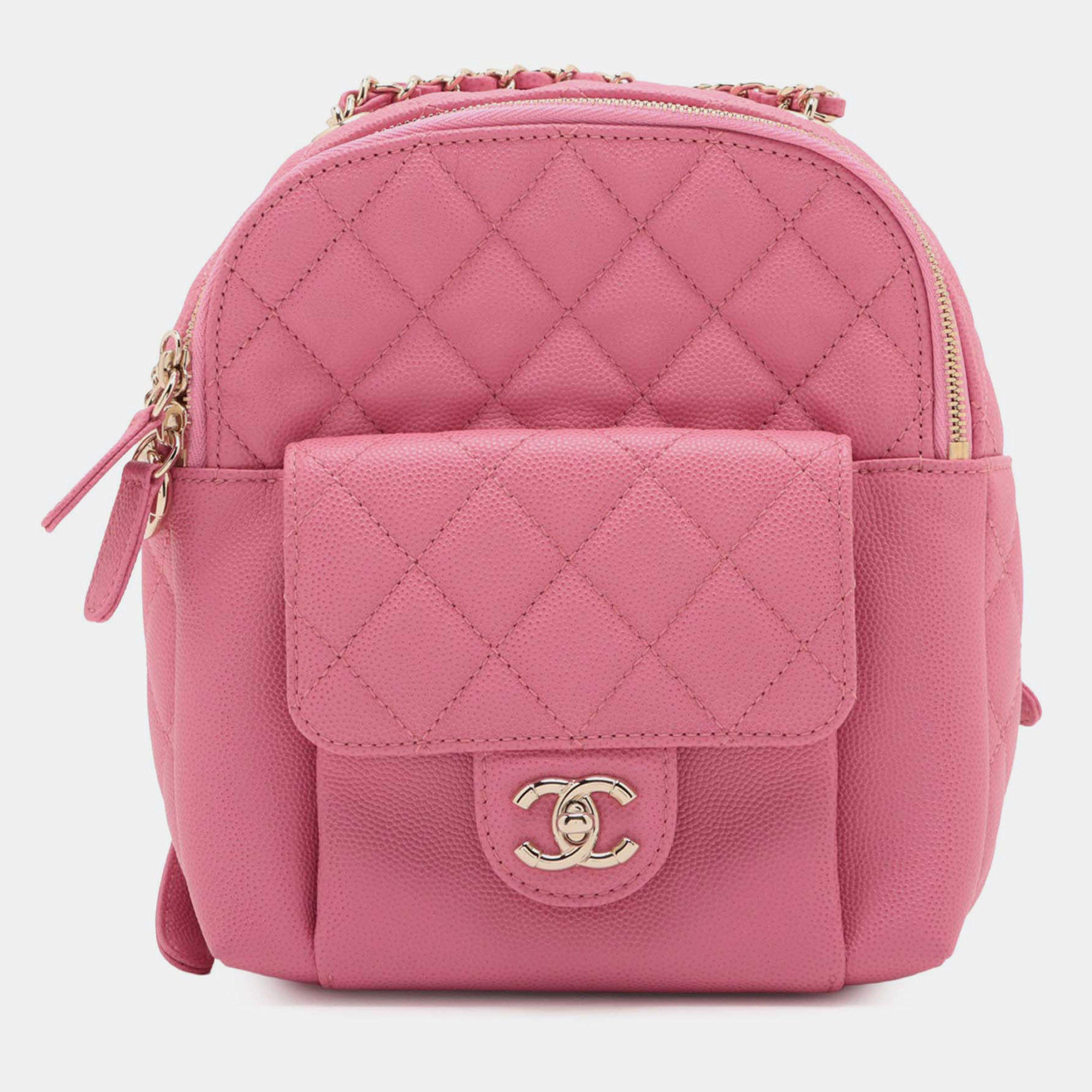 Pre Owned Chanel Pink Small Quilted Caviar CC Day Backpack