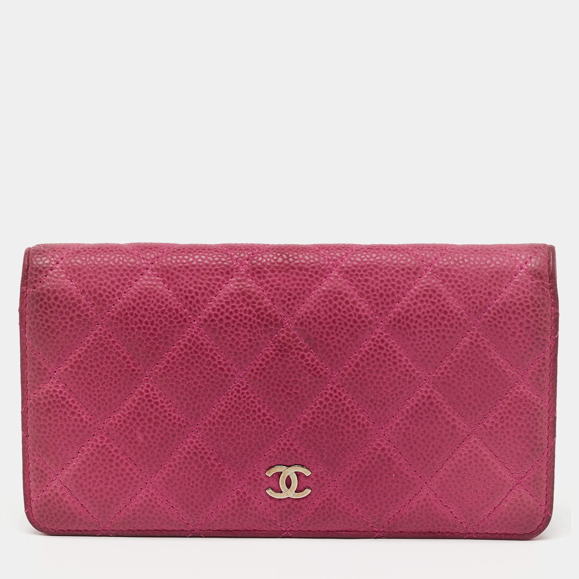 Pre Owned Chanel Pink Quilted Caviar Leather L Yen Long Wallet