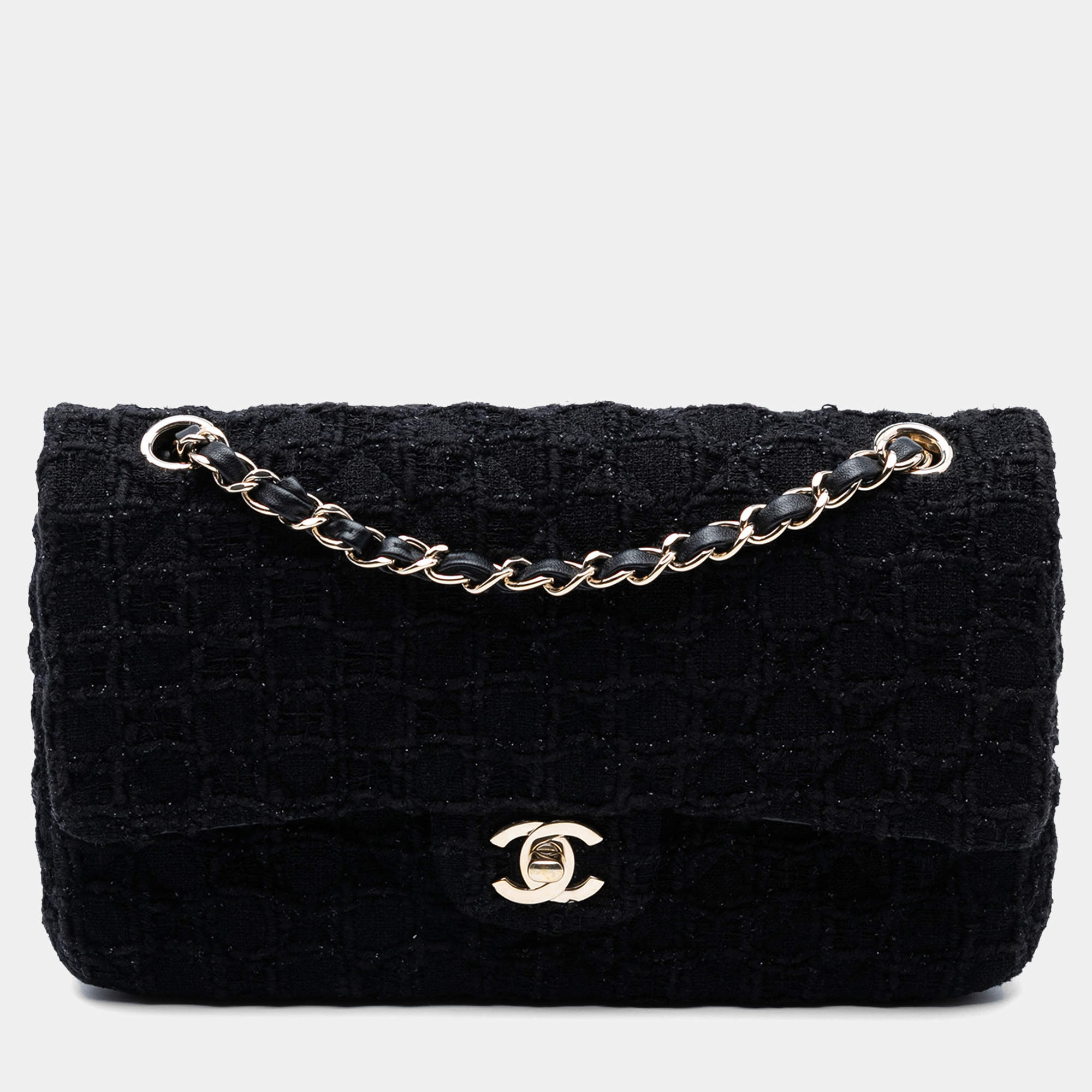 Pre Owned Chanel Black Medium Classic Tweed Single Flap