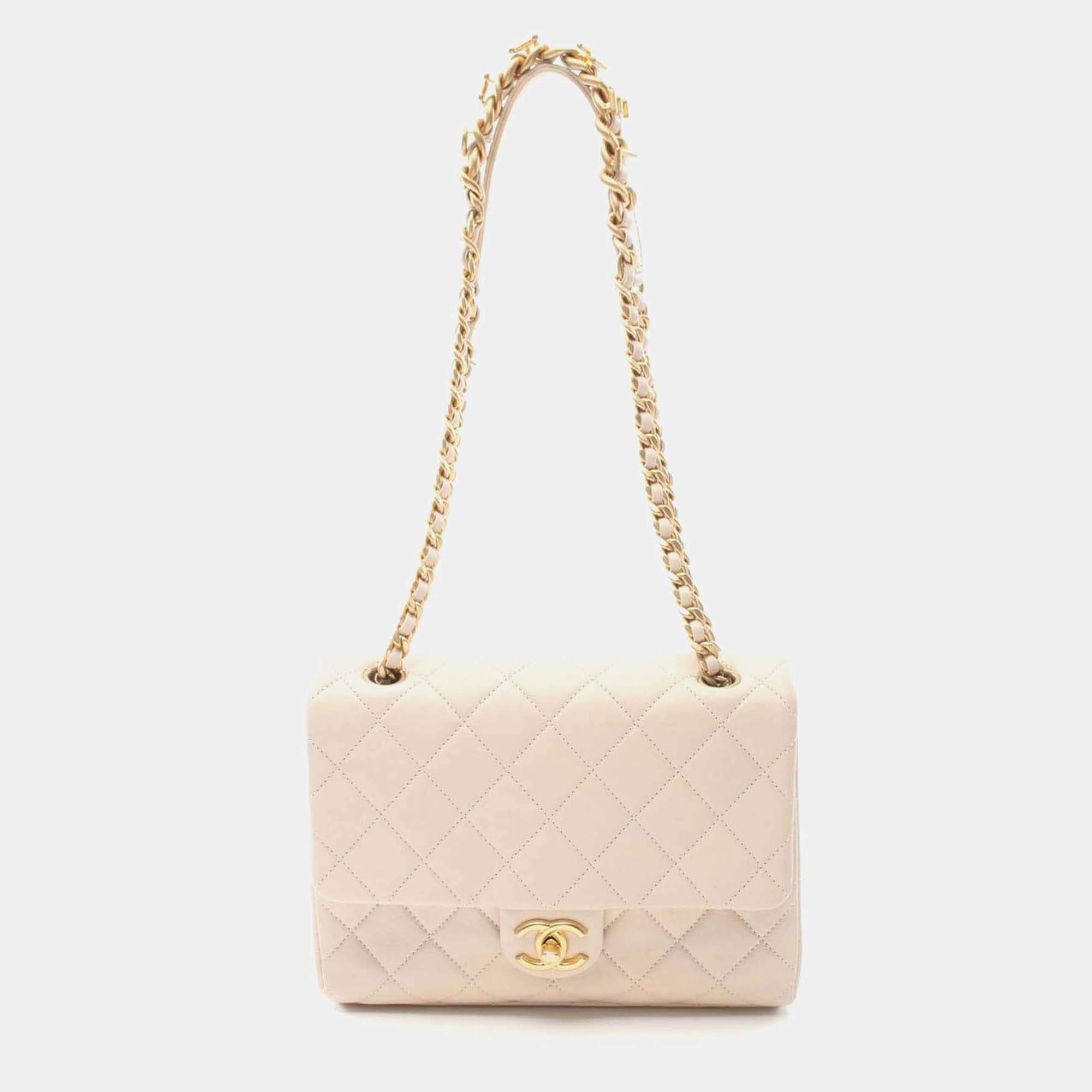 Pre Owned Chanel Flap Beige Leather Shoulder Bag