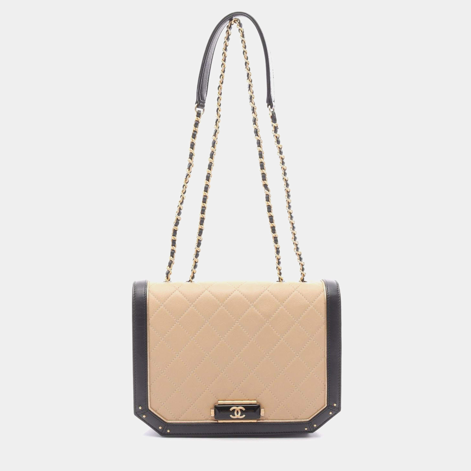 Pre Owned Chanel Octagon CC Small Clasp Quilted Lambskin Flap Bag