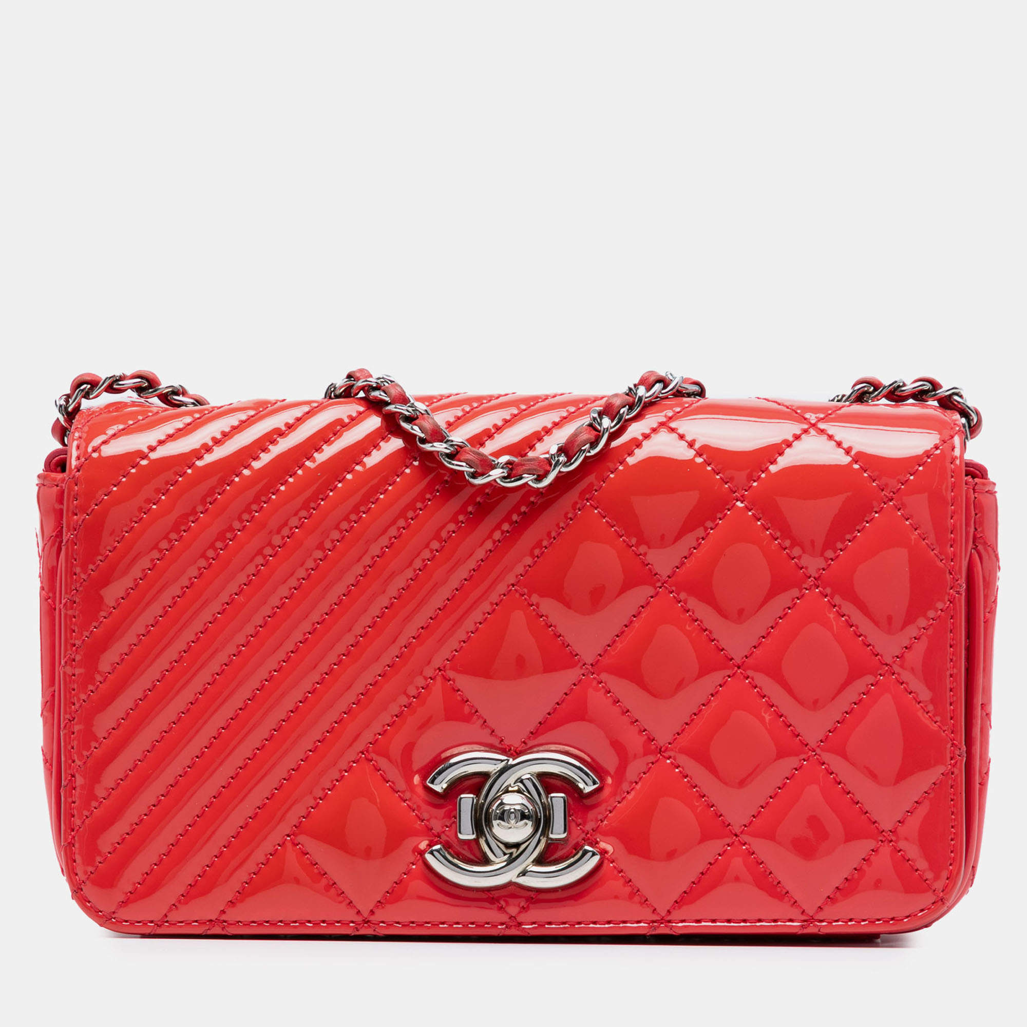 Pre Owned Chanel Red Small Patent Coco Boy Flap