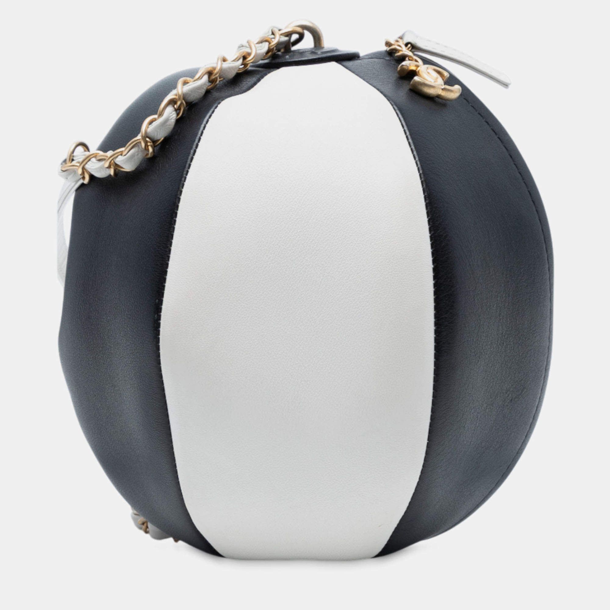 Pre Owned Chanel Black White Calfskin Coco Beach Ball Bag