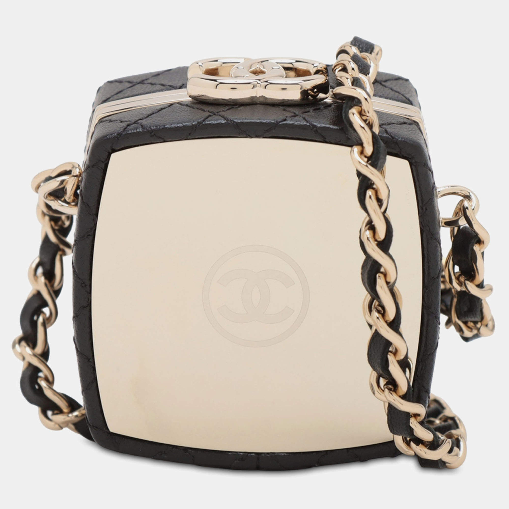Pre Owned Chanel Black Quilted Lambskin Make-Up Box Clutch With Chain