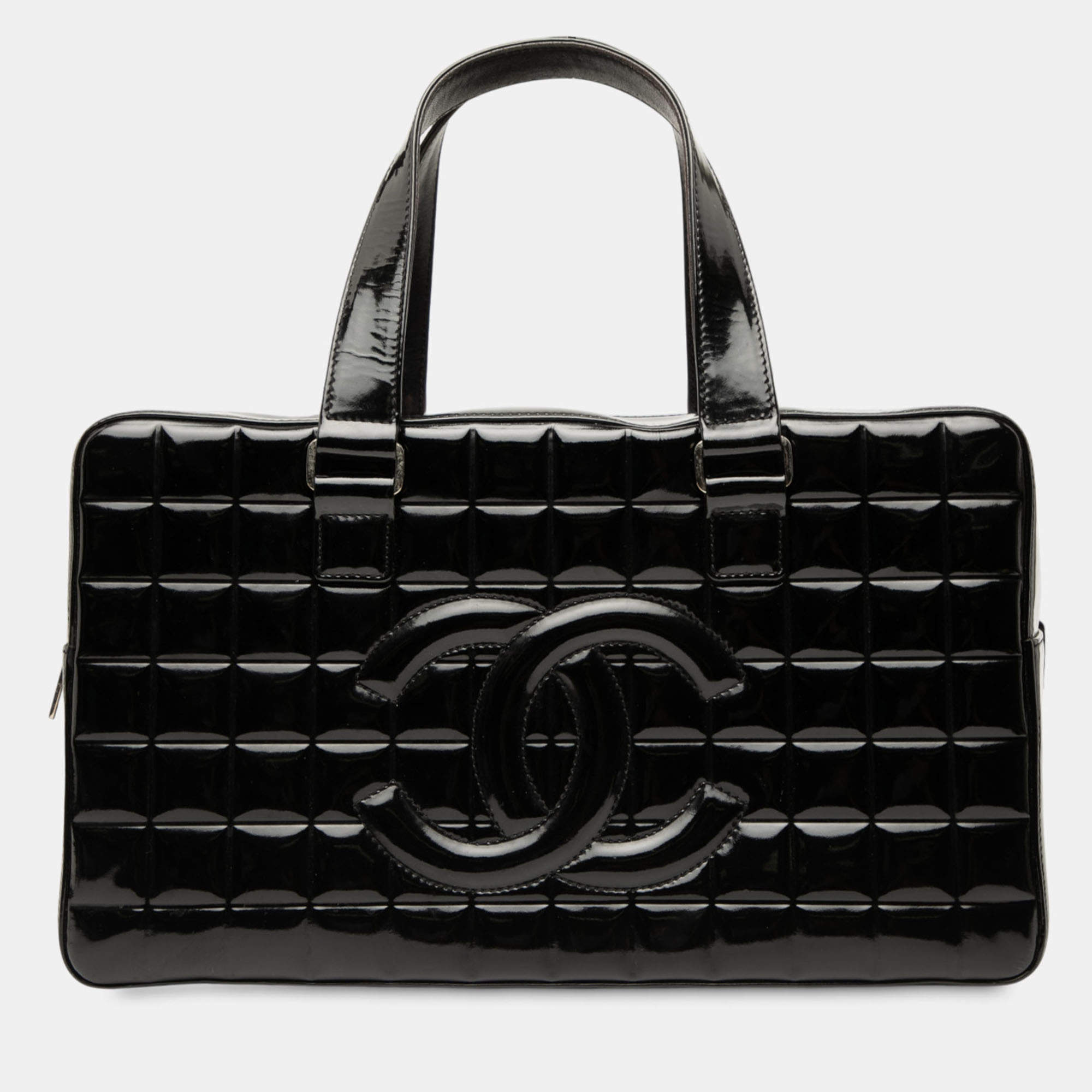 Pre Owned Chanel Black CC Chocolate Bar Patent Bowler Bag