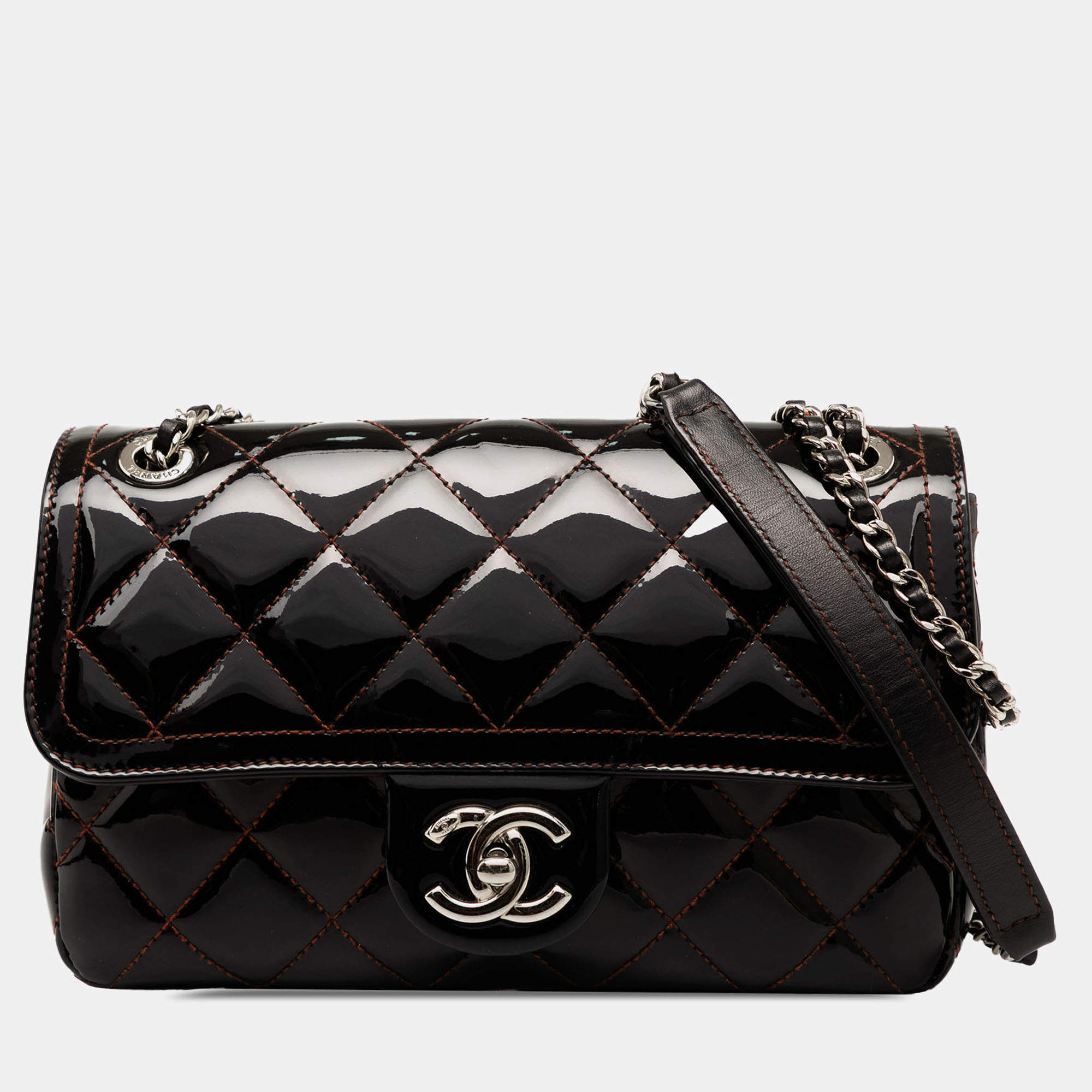 Pre Owned Chanel Black Small Quilted Patent Coco Shine Flap