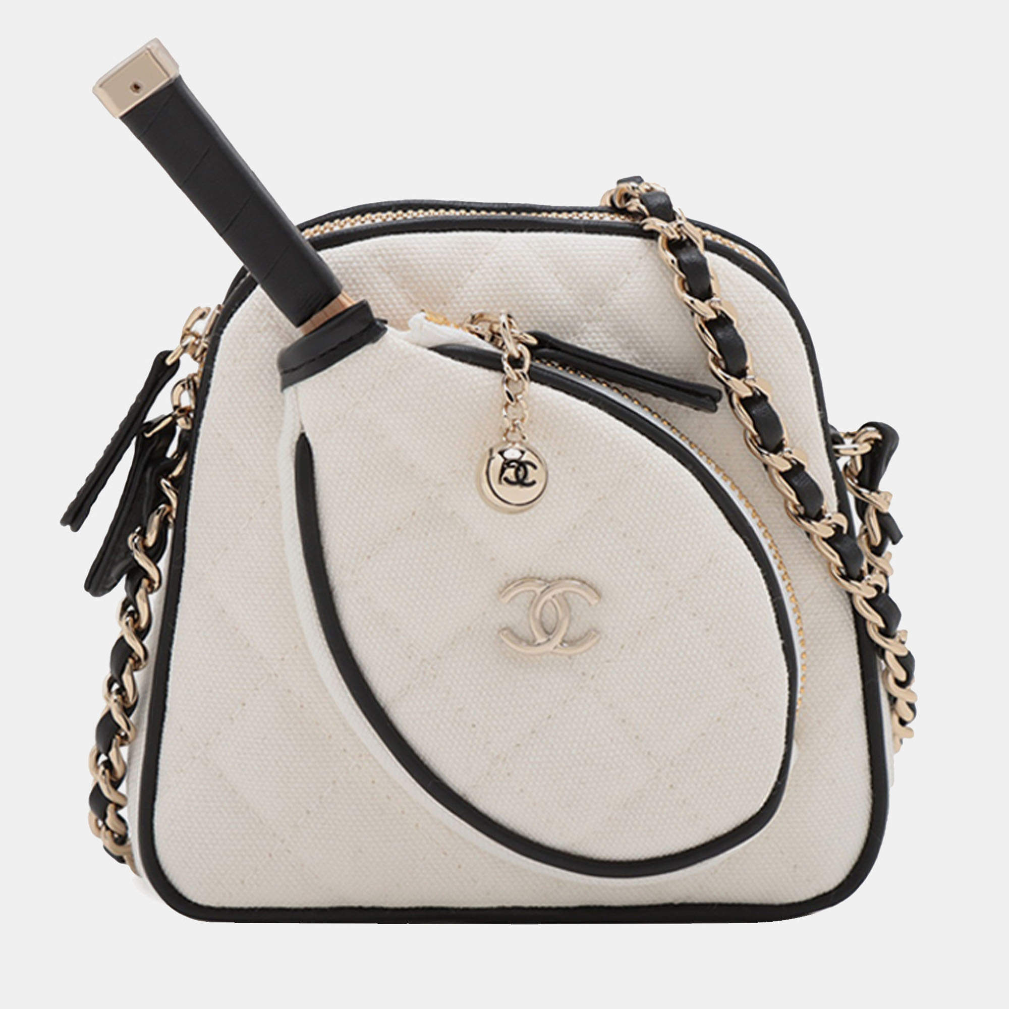 Pre Owned Chanel Black/White Coco Masters Mini Canvas Tennis Racket Bag