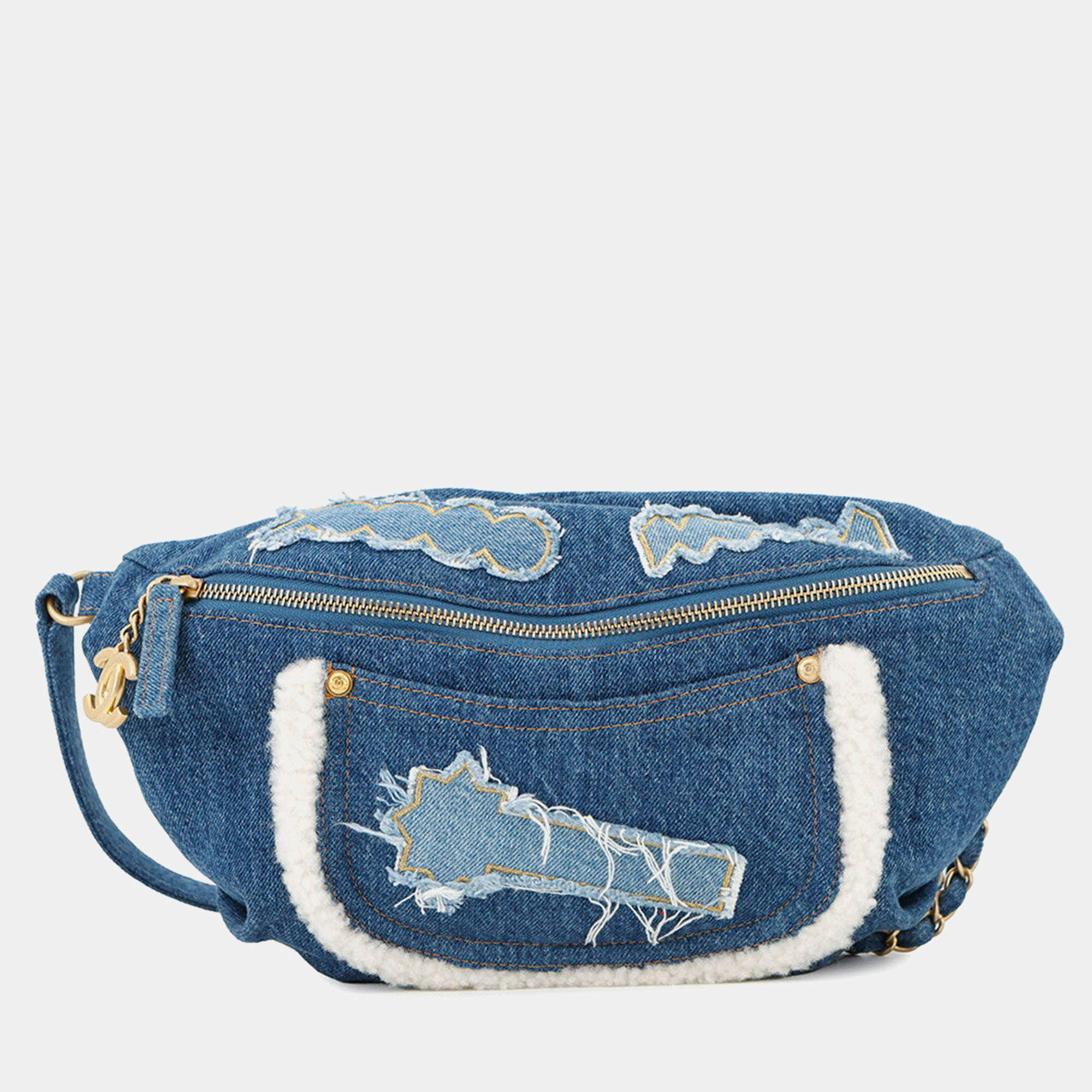 Pre Owned Chanel Cc Logo Waist Bag Blue Denim