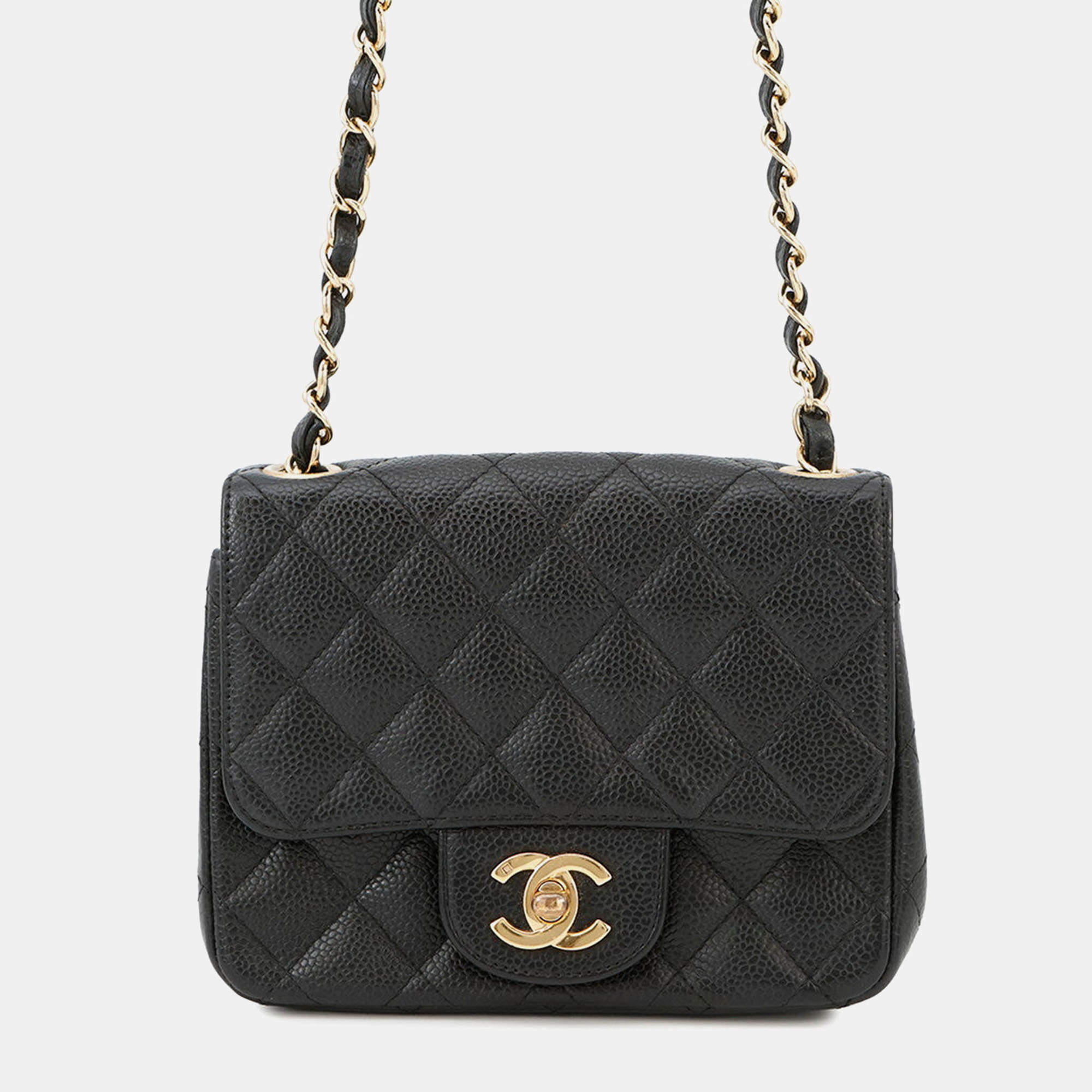 Pre Owned Chanel Mini Materasse Chain Shoulder Black Caviar Leather