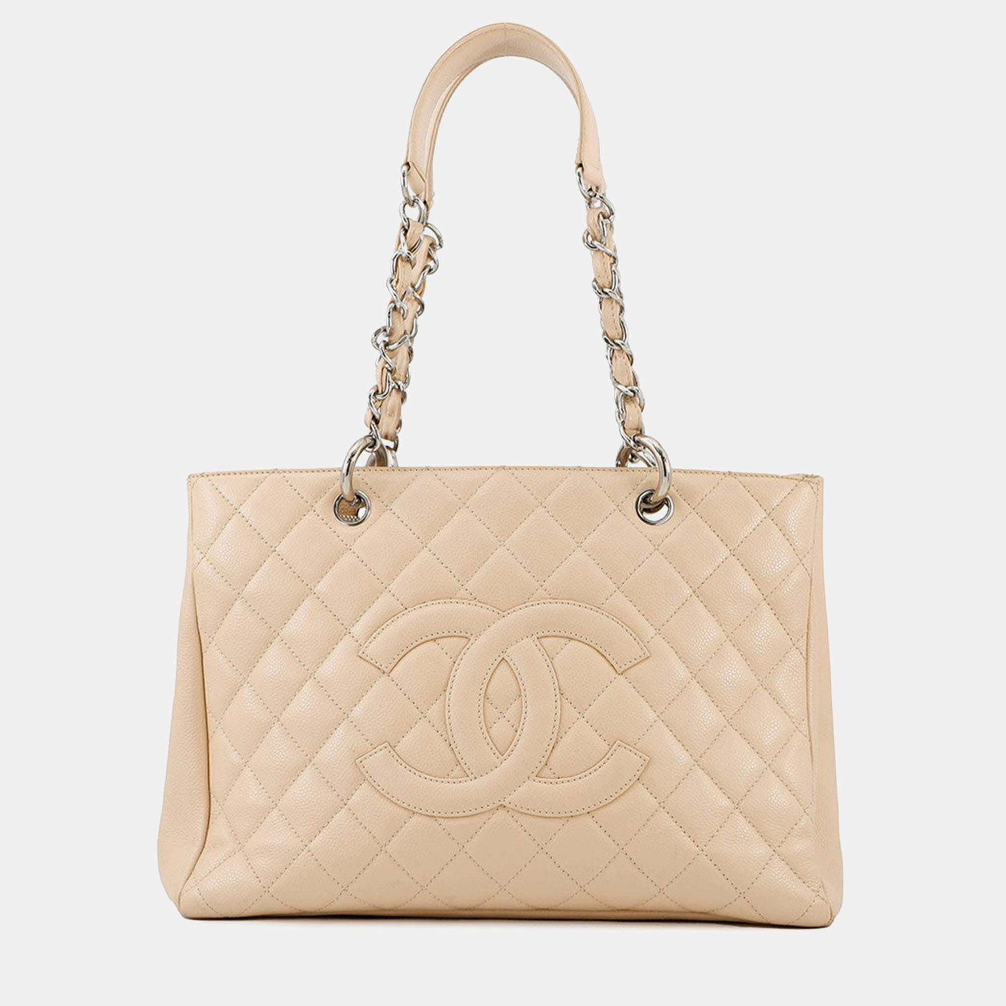 Pre Owned Chanel Gst Tote Beige Caviar Leather