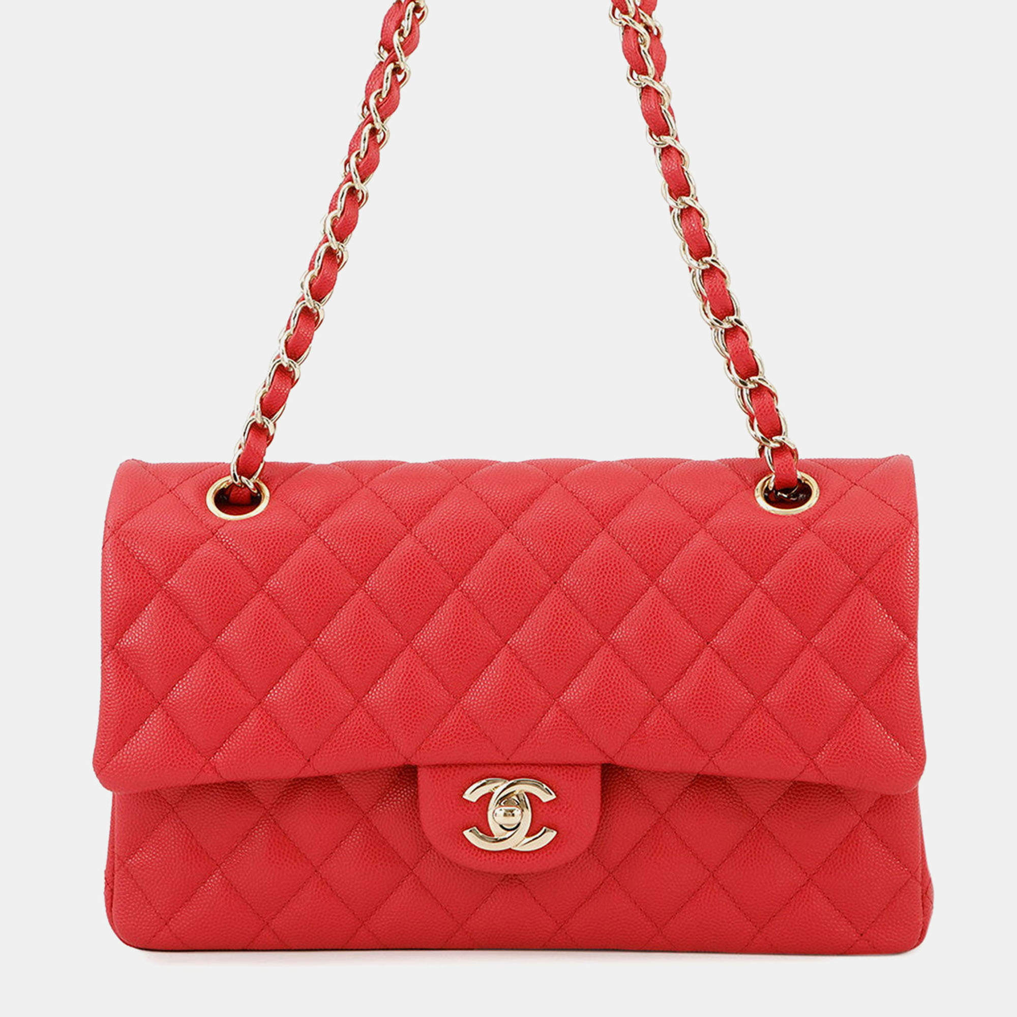 Pre Owned Chanel Matelasse Double Flap Chain shoulder Red Caviar Leather