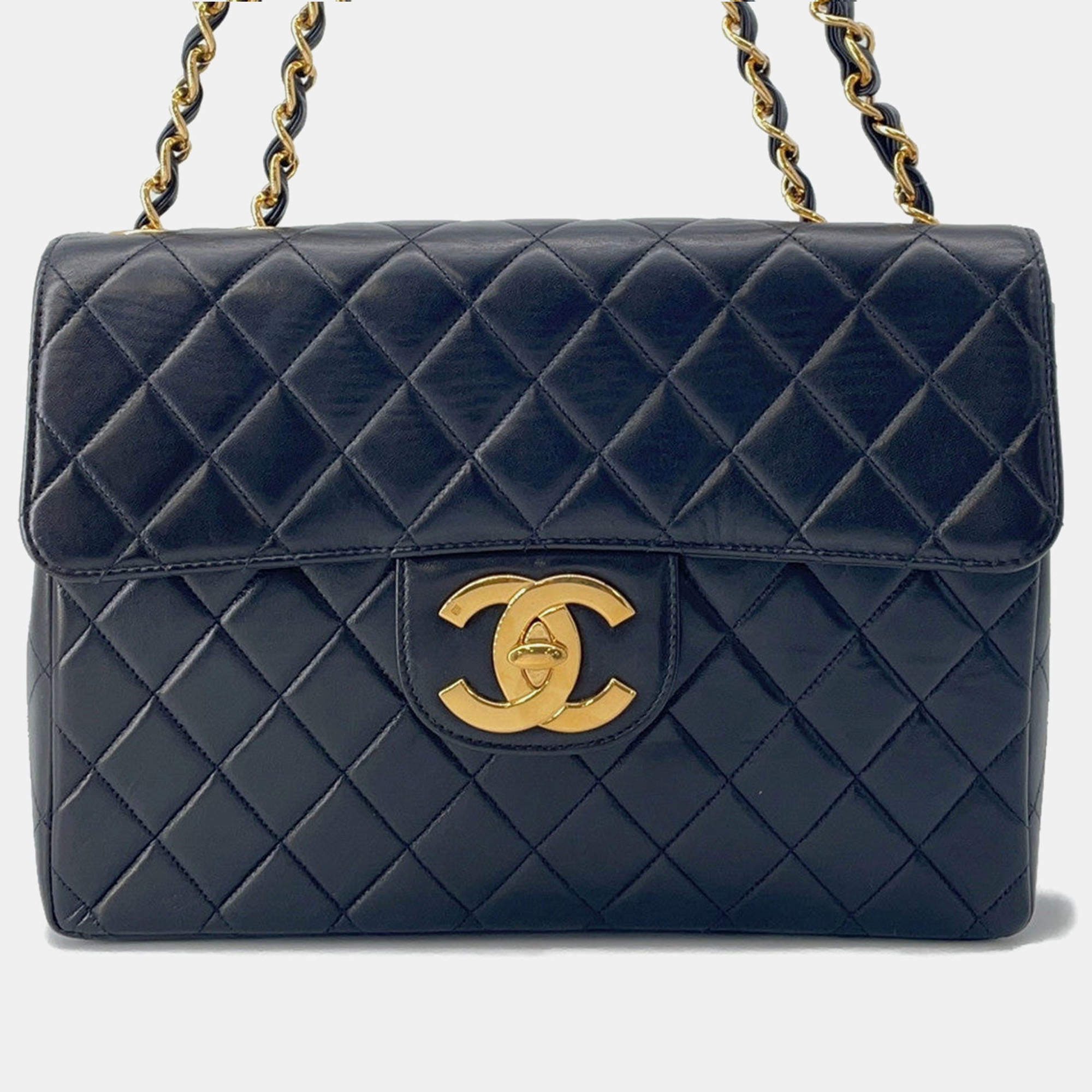 Pre Owned Chanel Jumbo Matelasse Chain shoulder Black Lambskin