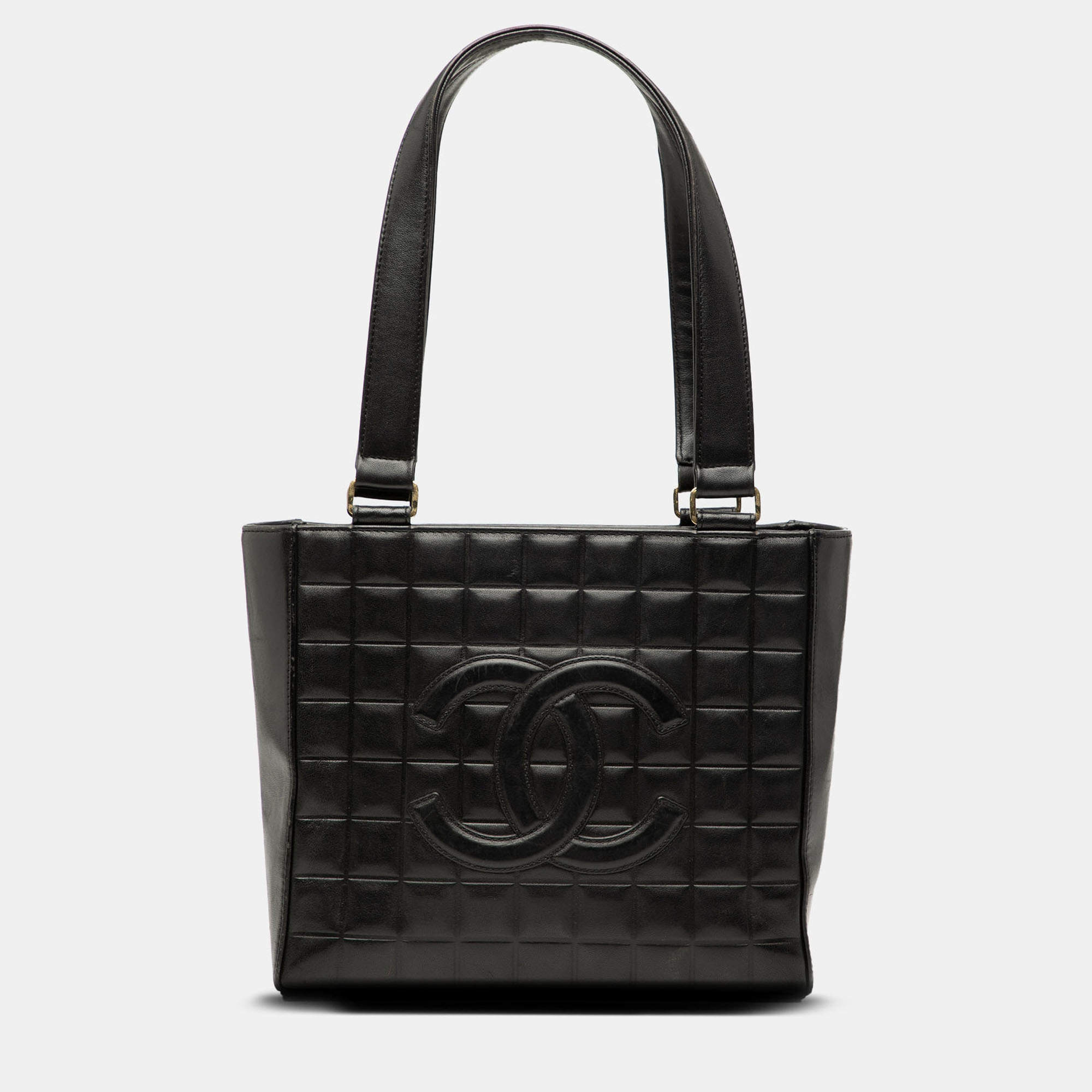Pre Owned Chanel Black CC Choco Bar Lambskin Tote