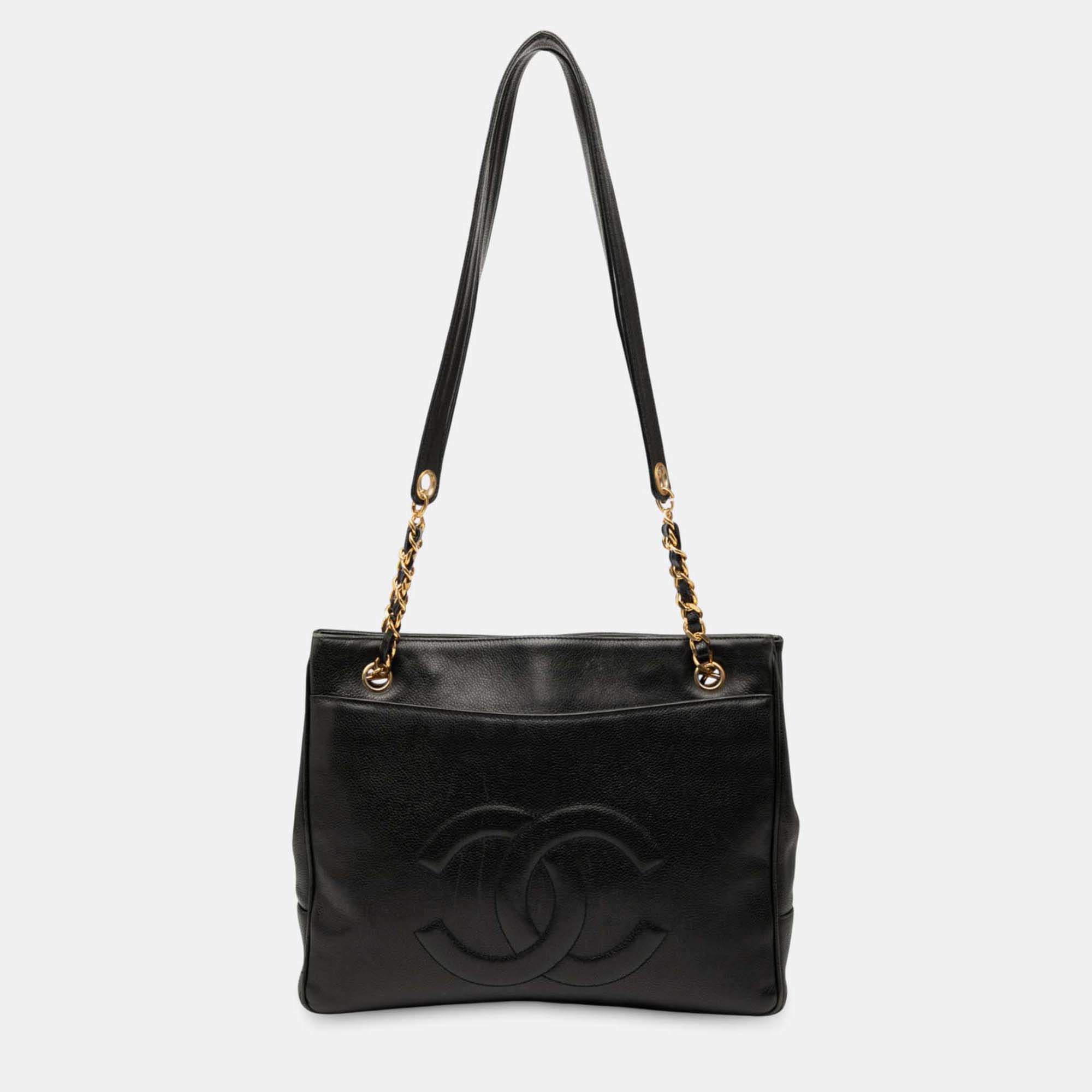 Pre Owned Chanel Black CC Caviar Chain Tote