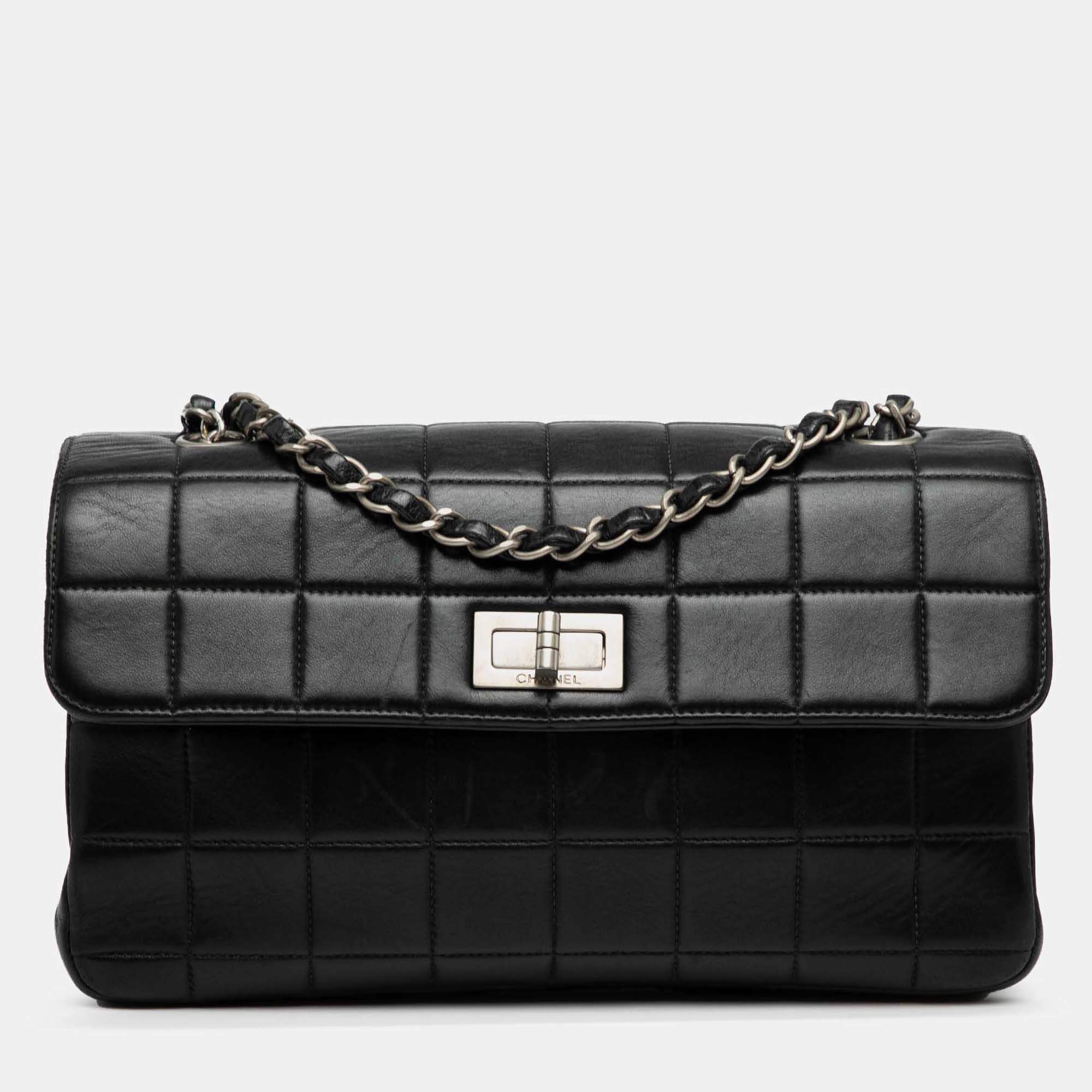 Pre Owned Chanel Black Chocolate Bar Lambskin Reissue Multipocket Flap