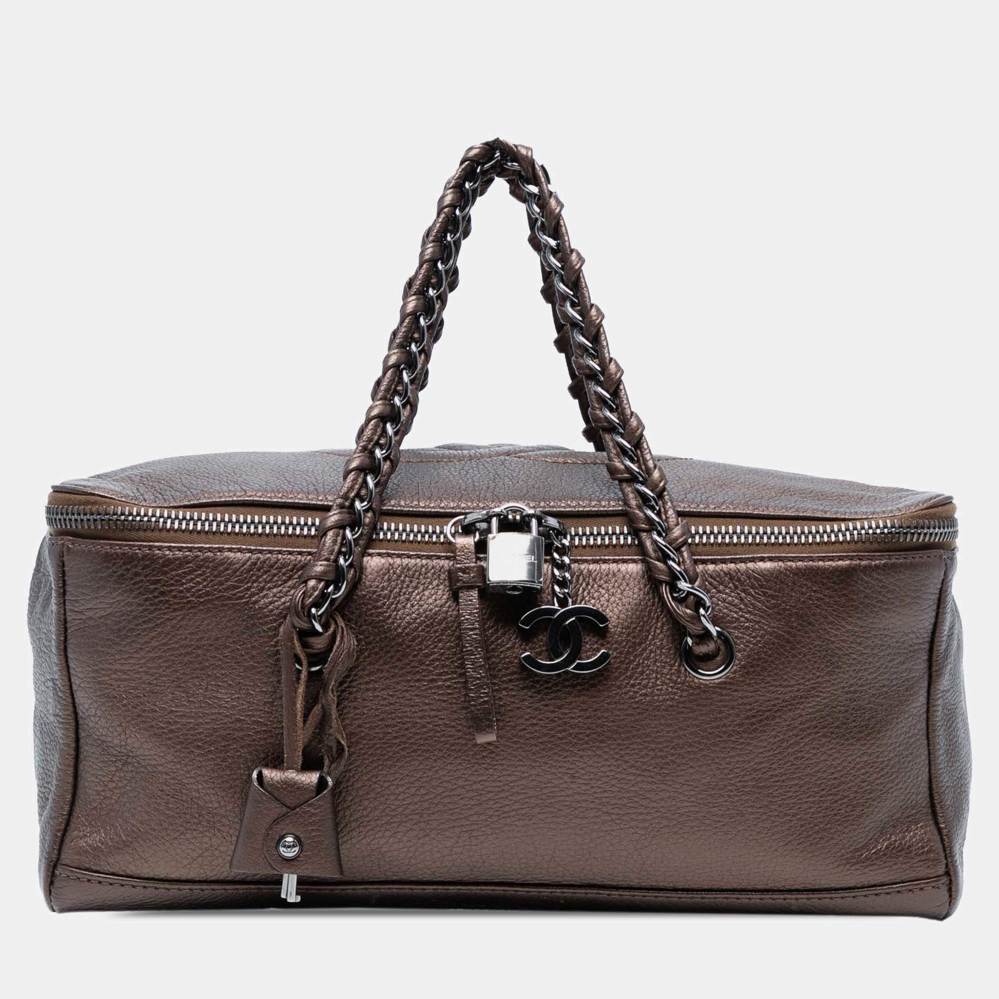 Pre Owned Chanel Brown Large CC Luxe Ligne Bowler Handbag