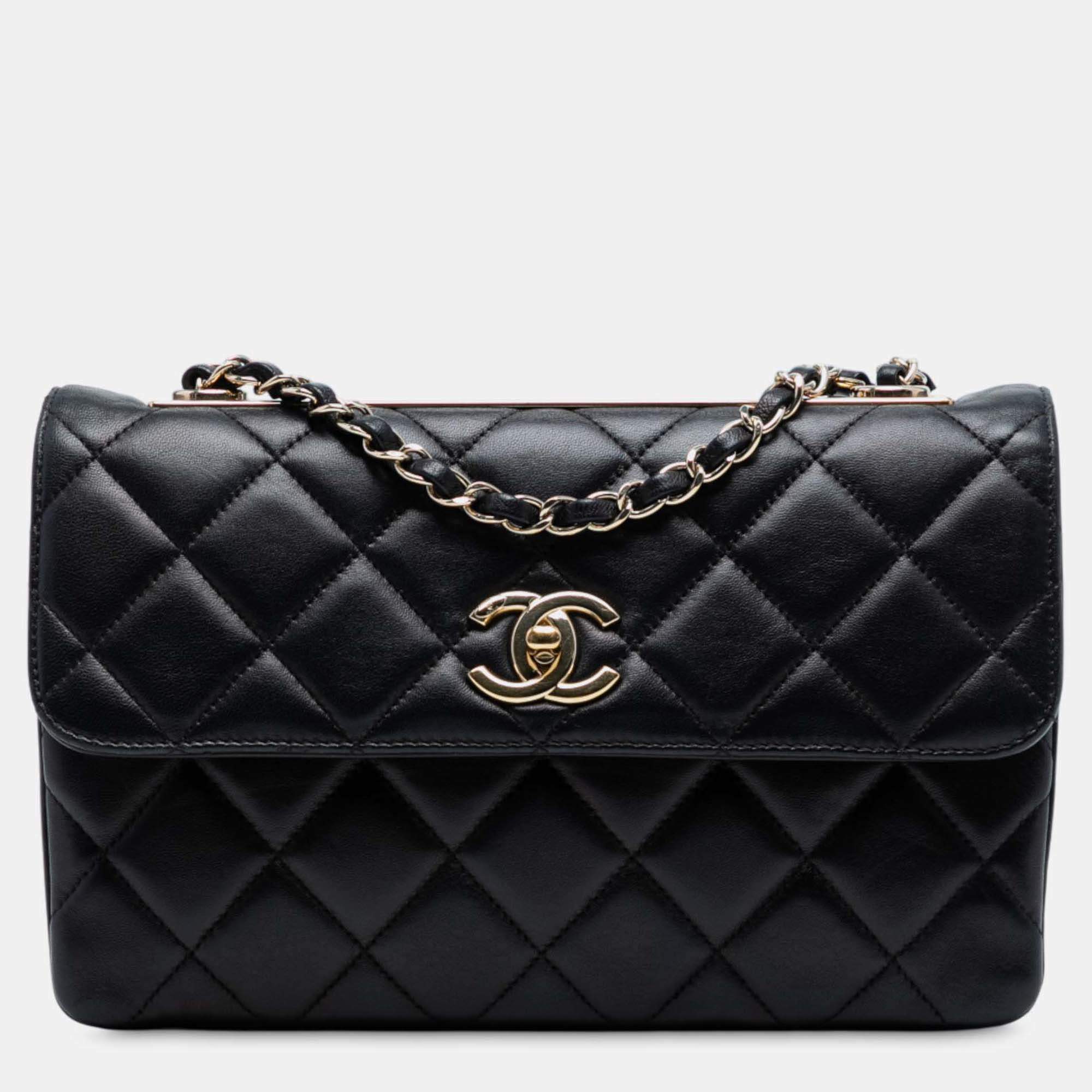 Pre Owned Chanel Black Medium Quilted Lambskin Trendy CC Flap