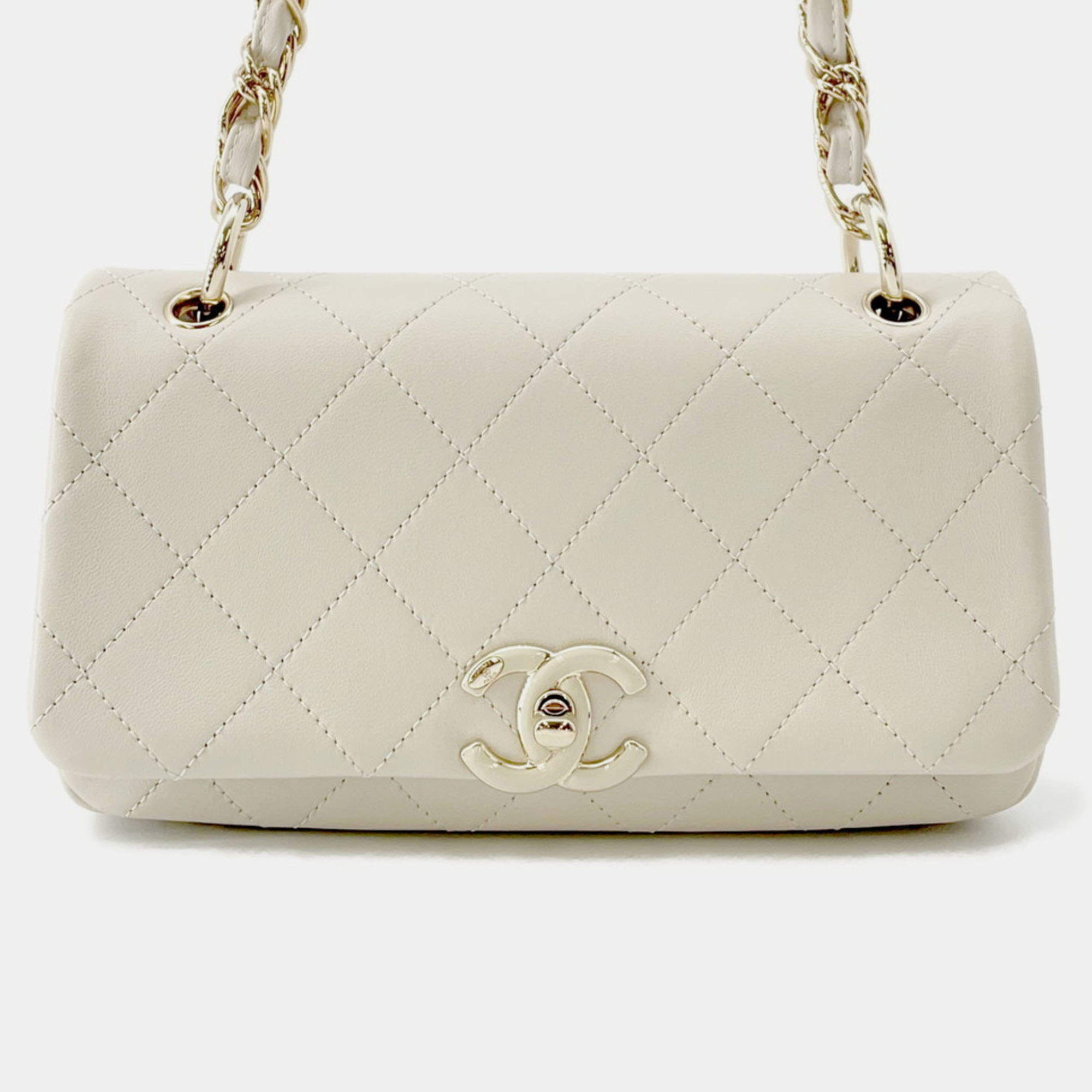 Pre Owned Chanel Chain Shoulder Bag Matelasse Coco Mark Calf Leather