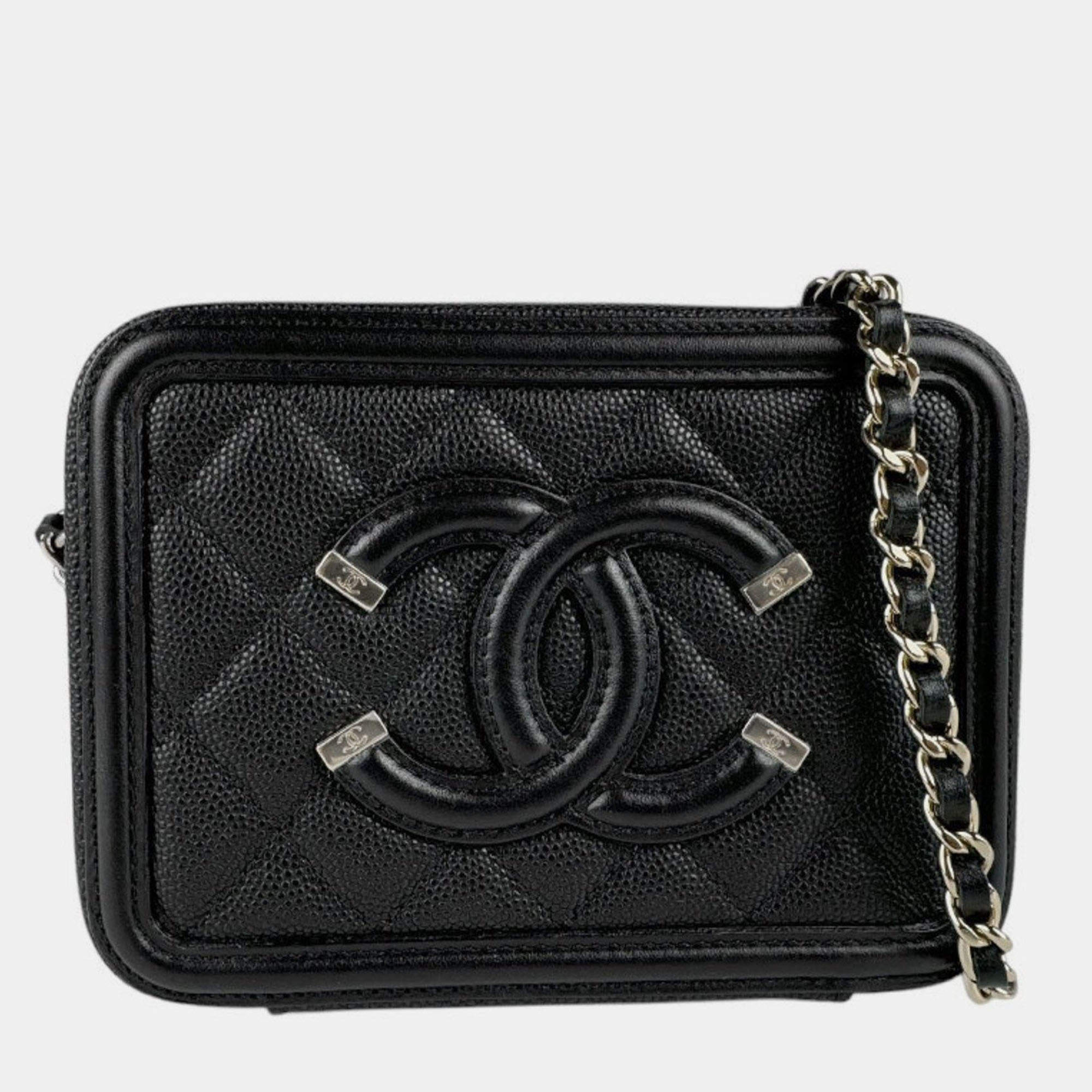Pre Owned Chanel Shoulder Bag Cc Figley Caviar Skin Leather Black