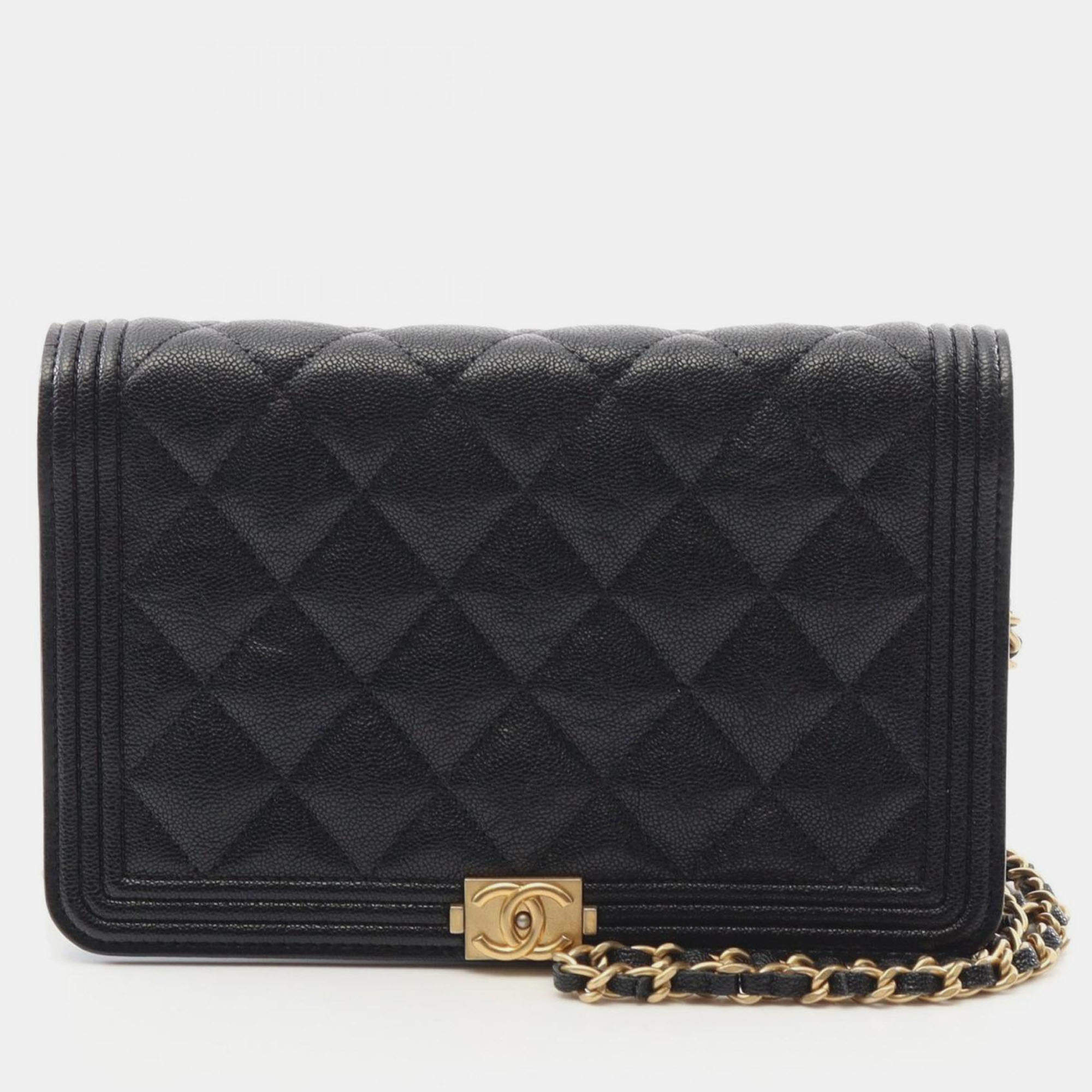 Pre Owned Chanel Boy Chanel Shoulder Bag In Grained Calfskin Leather Black