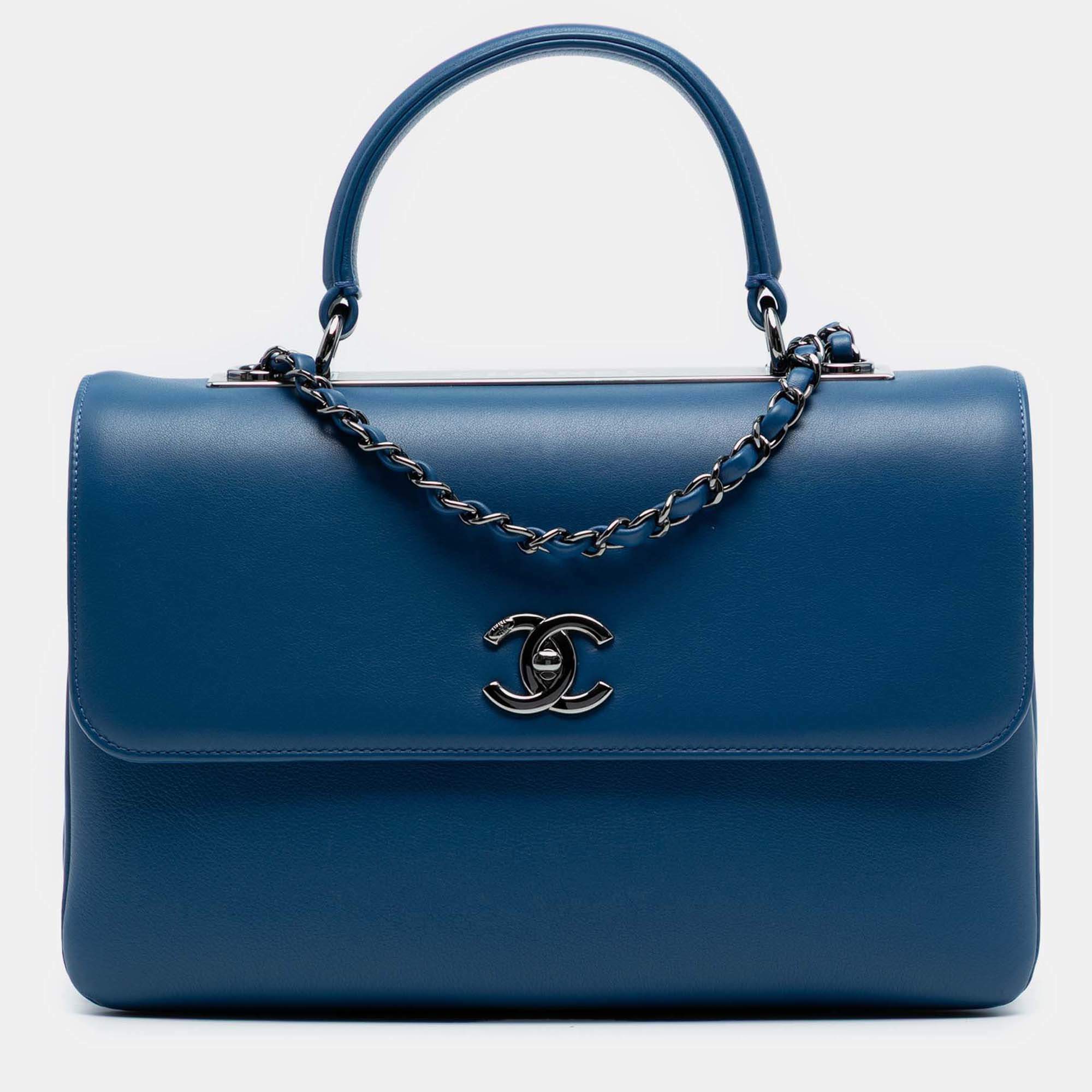 Pre Owned Chanel Blue Medium Lambskin Trendy CC Top Handle Bag