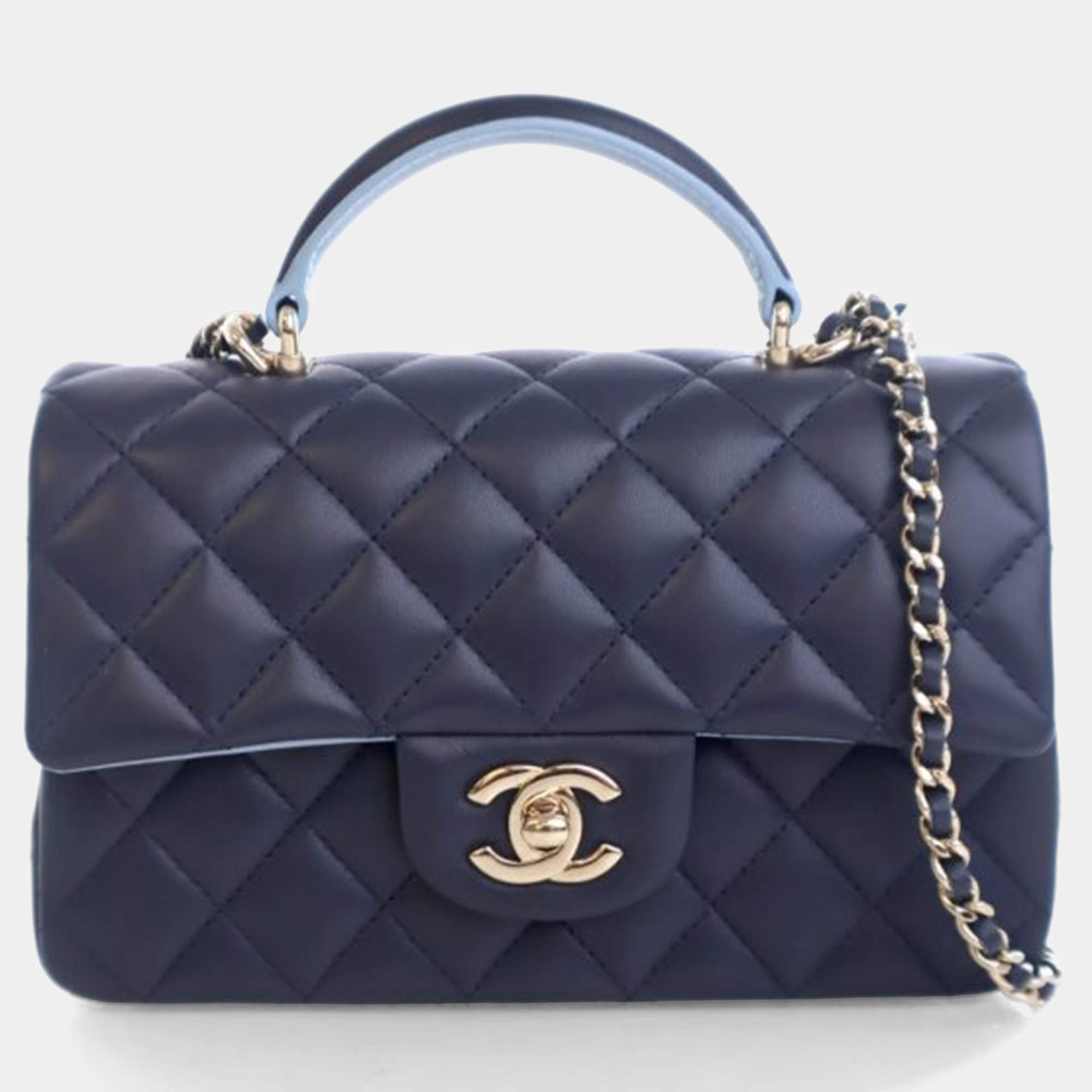 Pre Owned Chanel Mini Lambskin Rectangular Top Handle