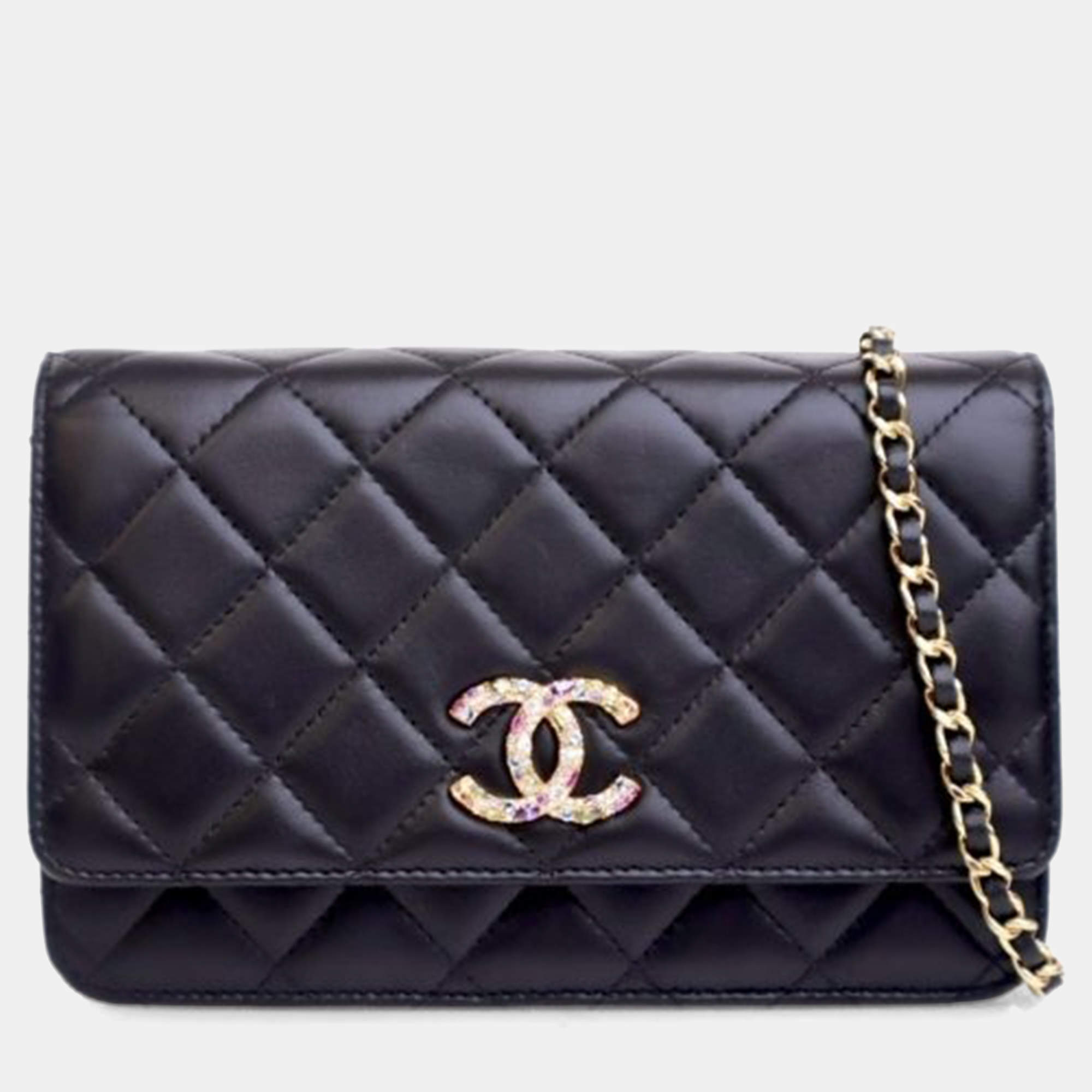 Pre Owned Chanel Lambskin Crystal CC Wallet On Chain